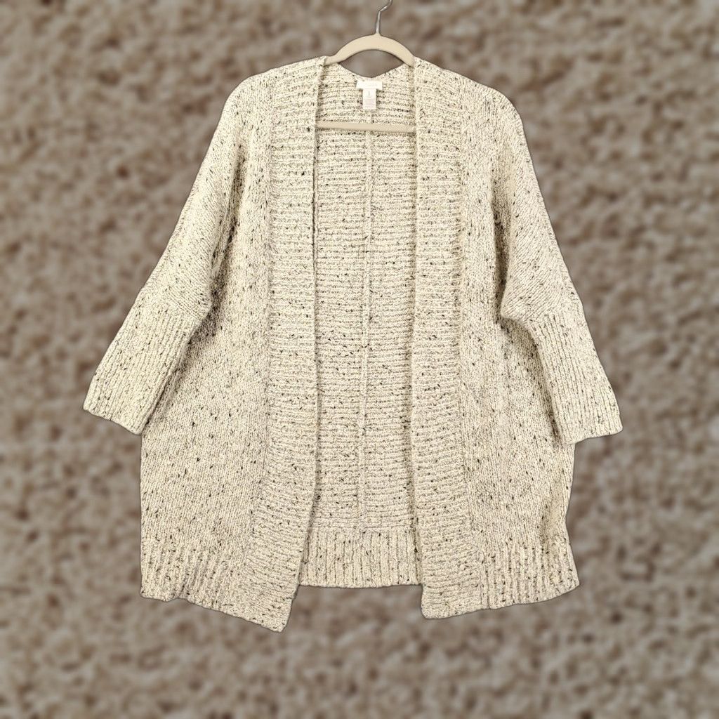 Vintage Chicos Cardigan Womens Medium Ivory Black Speckled Open Front Long Sleeve Cardigan Pockets Casual Womens M Ivory Black Wide Open Front Knit Size M / US 6-8 / IT 42-44 - 1 Thumbnail