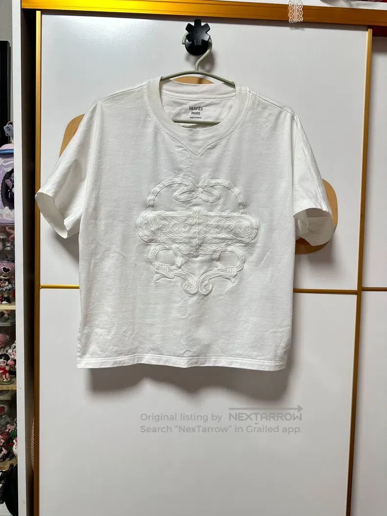 Hermes Hermes White V-neck embroidered short sleeve T-shirt Size XXS / US 00 / IT 34 - 2 Thumbnail