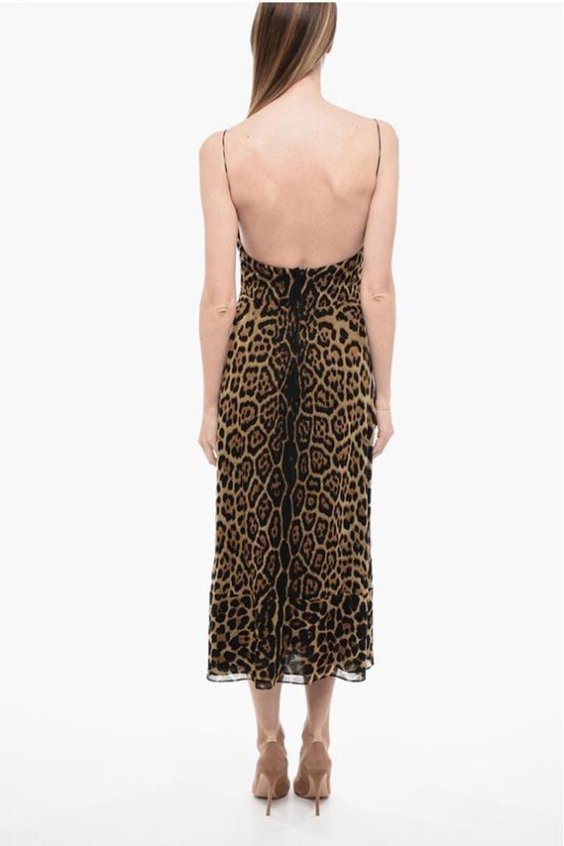 Saint Laurent Paris o1s1wg111024 Long Dress in Print Wool in Leopard Size M / US 6-8 / IT 42-44 - 2 Thumbnail