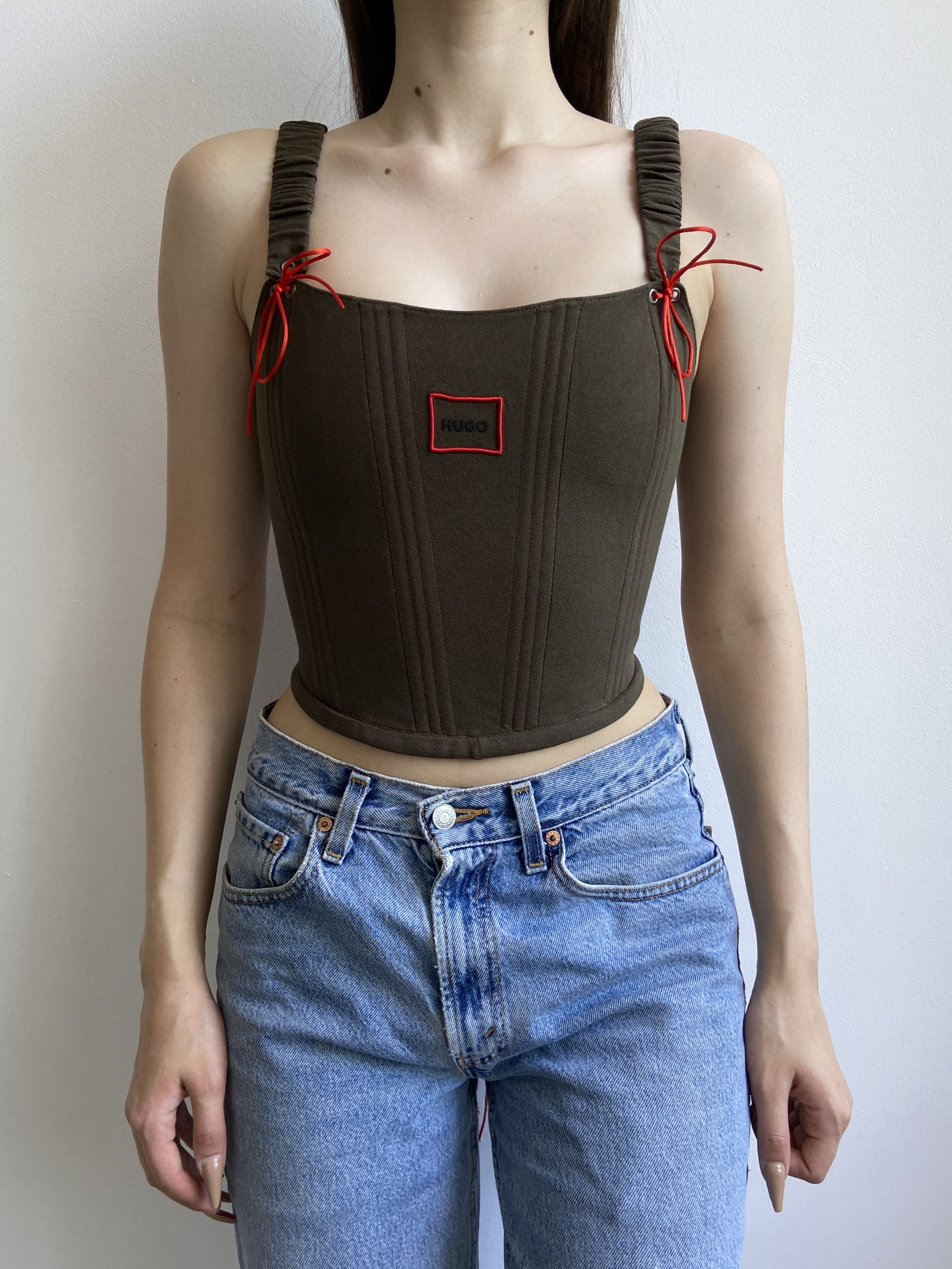 Handmade Handmade Hugo Boss Khaki Icon Women's Tank Crop Top Corset Size S / US 4 / IT 40 - 3 Thumbnail