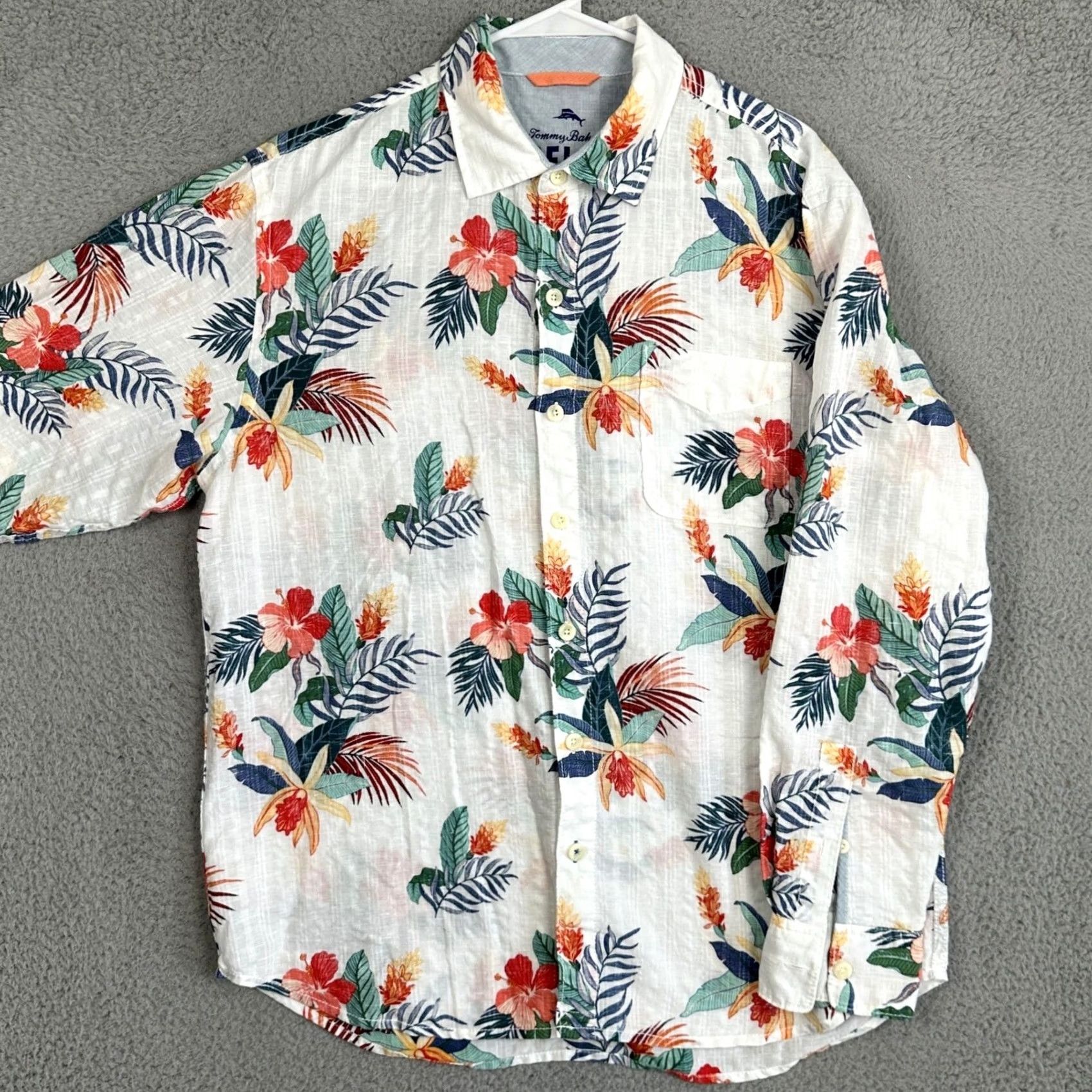 Tommy Bahama Tommy Bahama Relax Linen Blend Shirt Mens L White Multicolor Floral Button Up Long Sleeve Casual Beachwear Size US L / EU 52-54 / 3 - 2 Thumbnail