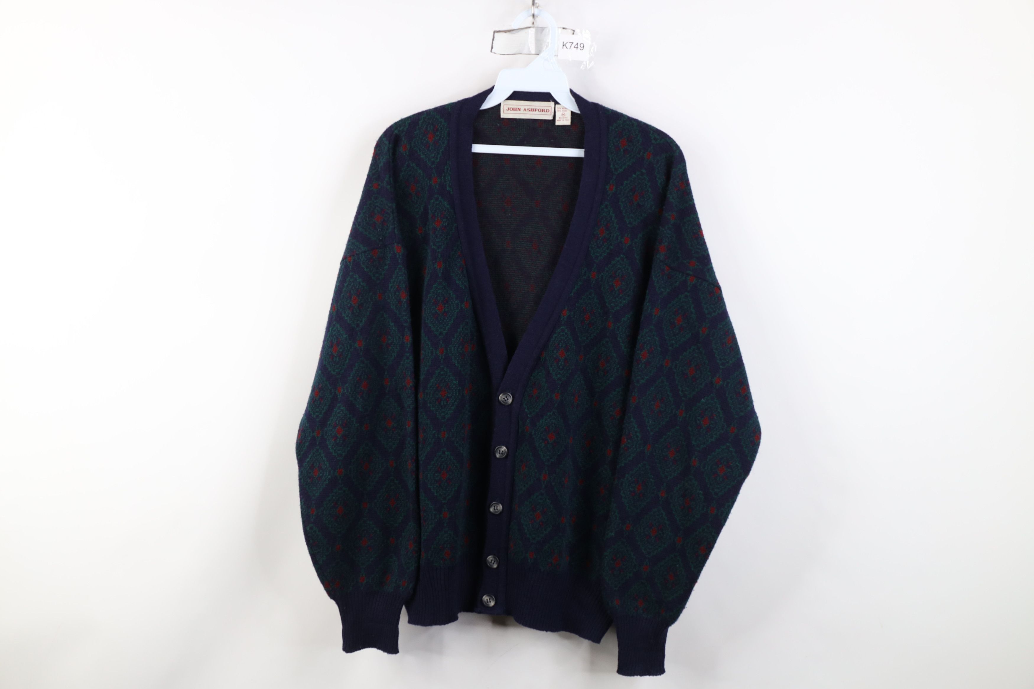 Vintage Vintage 90s Streetwear Blend Knit Geometric Cardigan Sweater Size US M / EU 48-50 / 2 - 1 Thumbnail