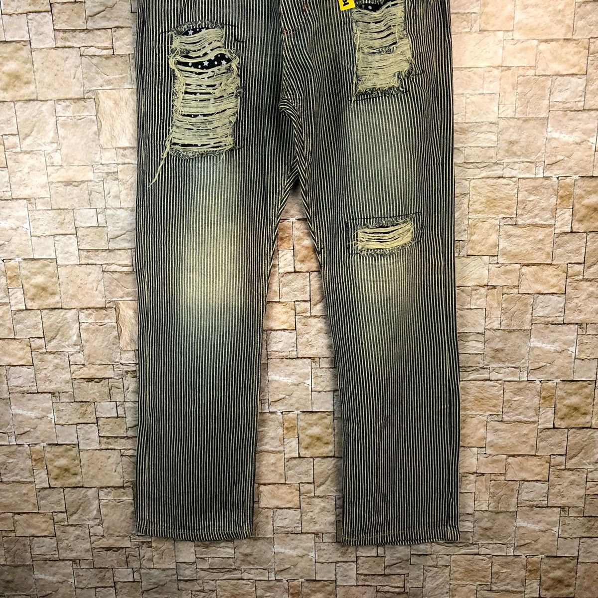 Japanese Brand Japan double waist Stripe Distressed cargo Pants #A1021 Size US 29 - 3 Thumbnail