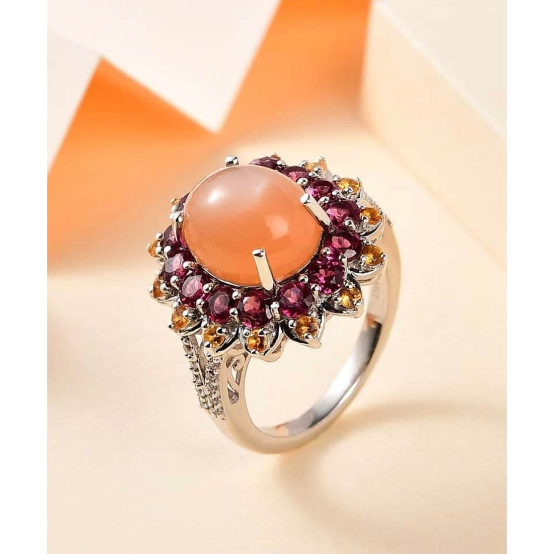 Other Peach moonstone rhodolite ring in sterling silver size 7 Size ONE SIZE - 12 Thumbnail