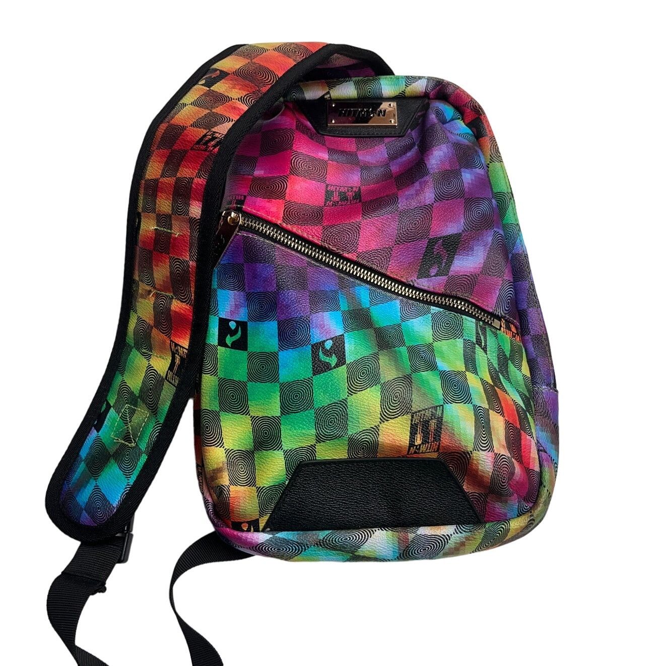Hitman Crossbody Sling Bag Rainbow Checkered Print - New, Men's