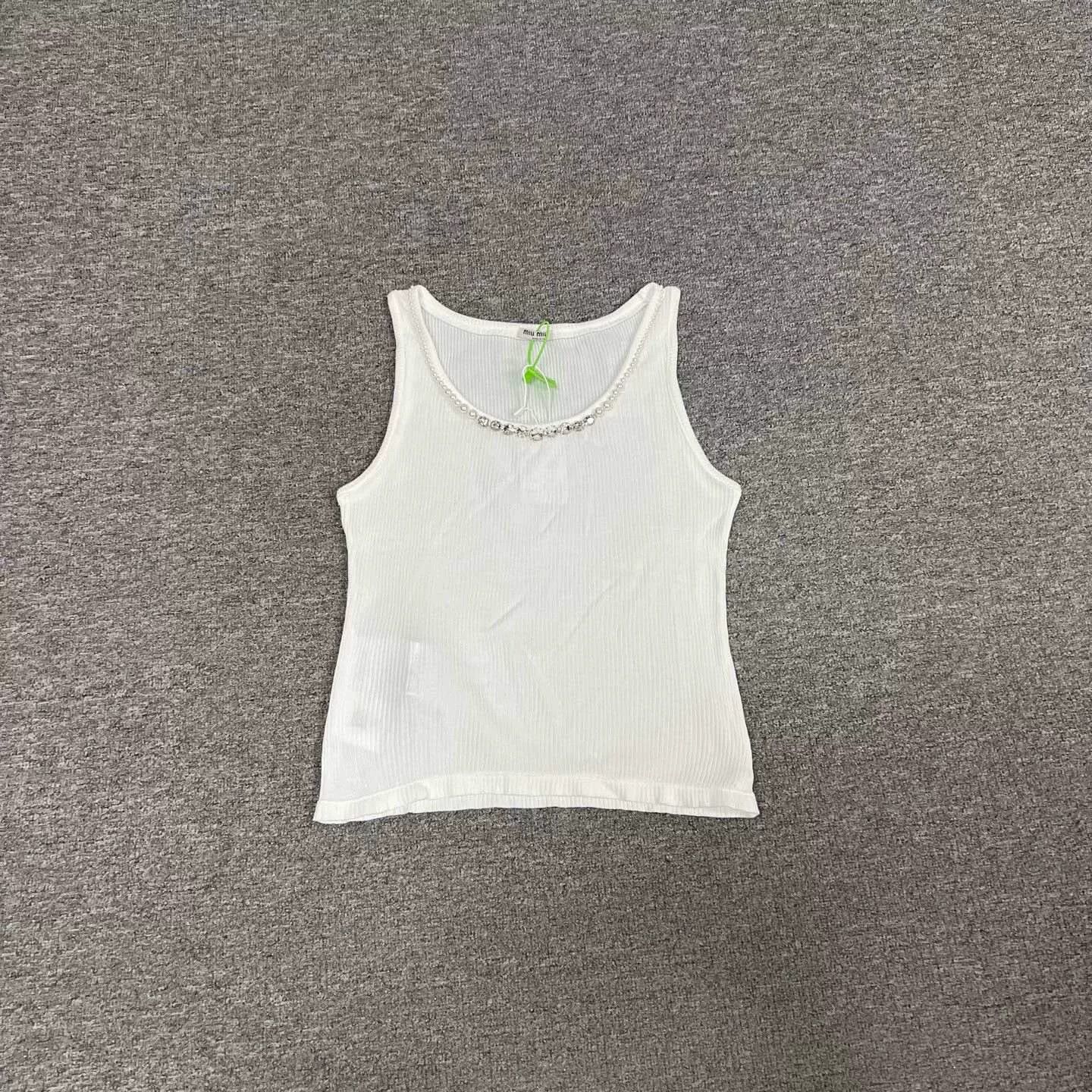 Miu Miu Miumiu Rhinestone Knit White Tank Top Size XL / US 12-14 / IT 48-50 - 1 Thumbnail