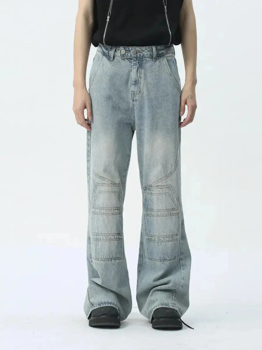 Japanese Brand Retro loose fitting spliced straight leg jeans Size US 32 / EU 48 - 3 Thumbnail