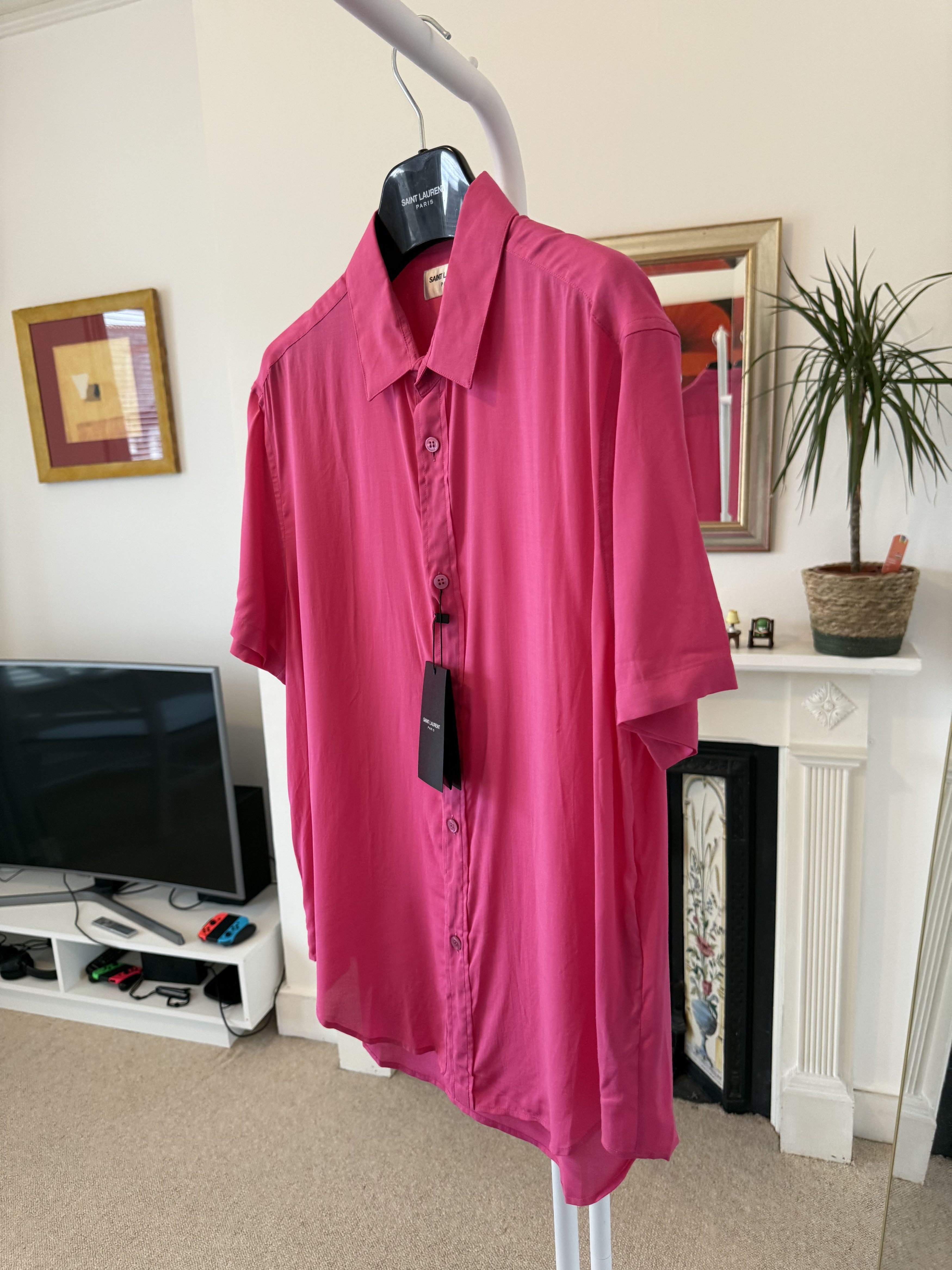 Saint Laurent Paris Saint Laurent Pink Viscose Short Sleeve Shirt Size US M / EU 48-50 / 2 - 3 Thumbnail