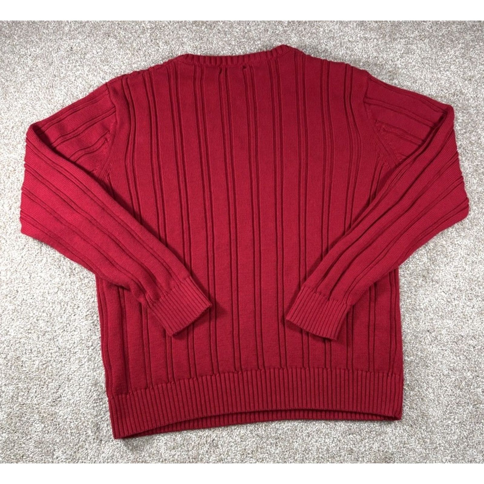 Nautica Nautica Men’s Large Red 100% Cotton Ribbed Cable-Knit Crew Neck Pullover Sweater Size US L / EU 52-54 / 3 - 4 Thumbnail