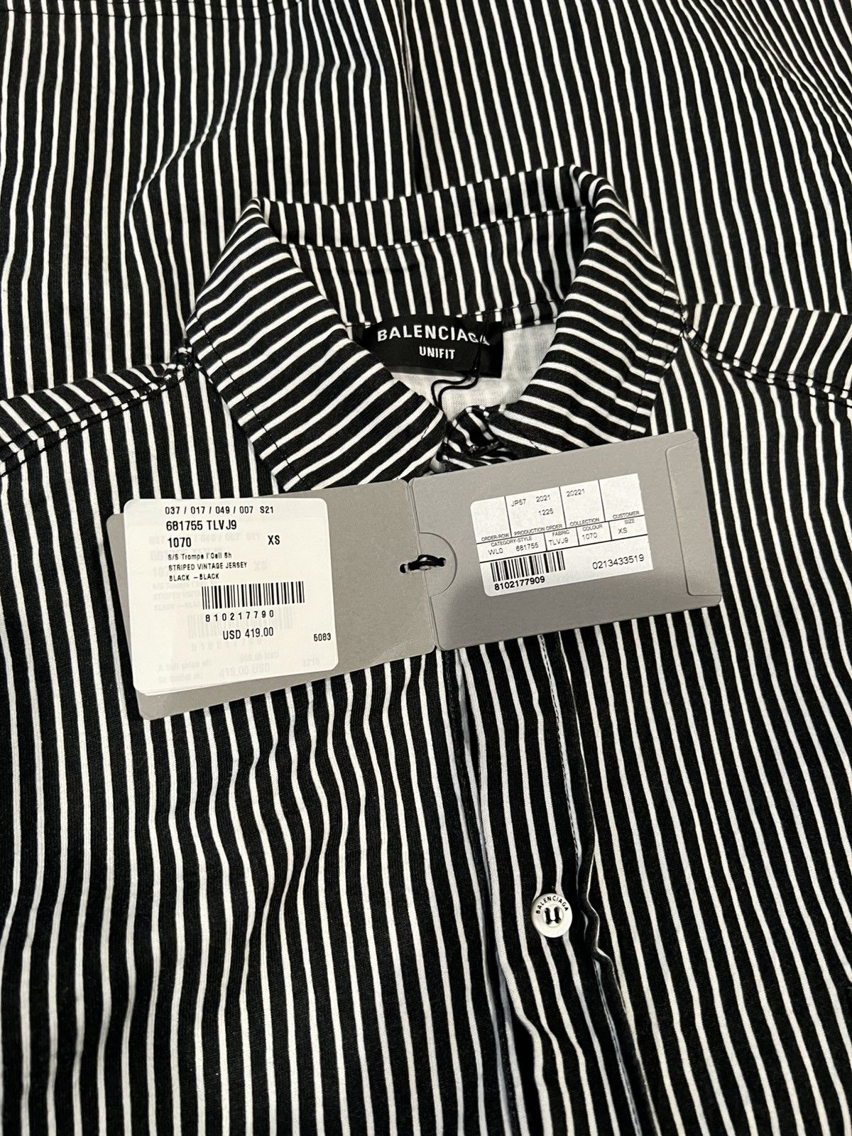 SP22 Trompe L’œil Jersey Striped S/S Shirt in Black/White