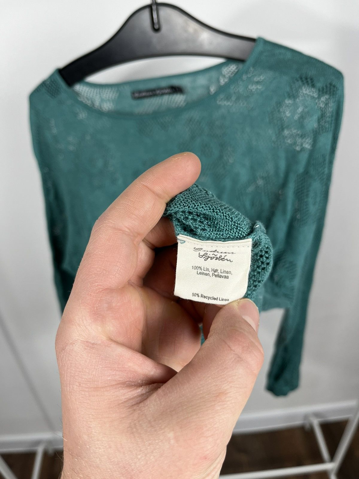 Gudrun Sjoden Gudrun Sjoden Green Knit Lace Long Sleeve Top Size S Size S / US 4 / IT 40 - 6 Thumbnail