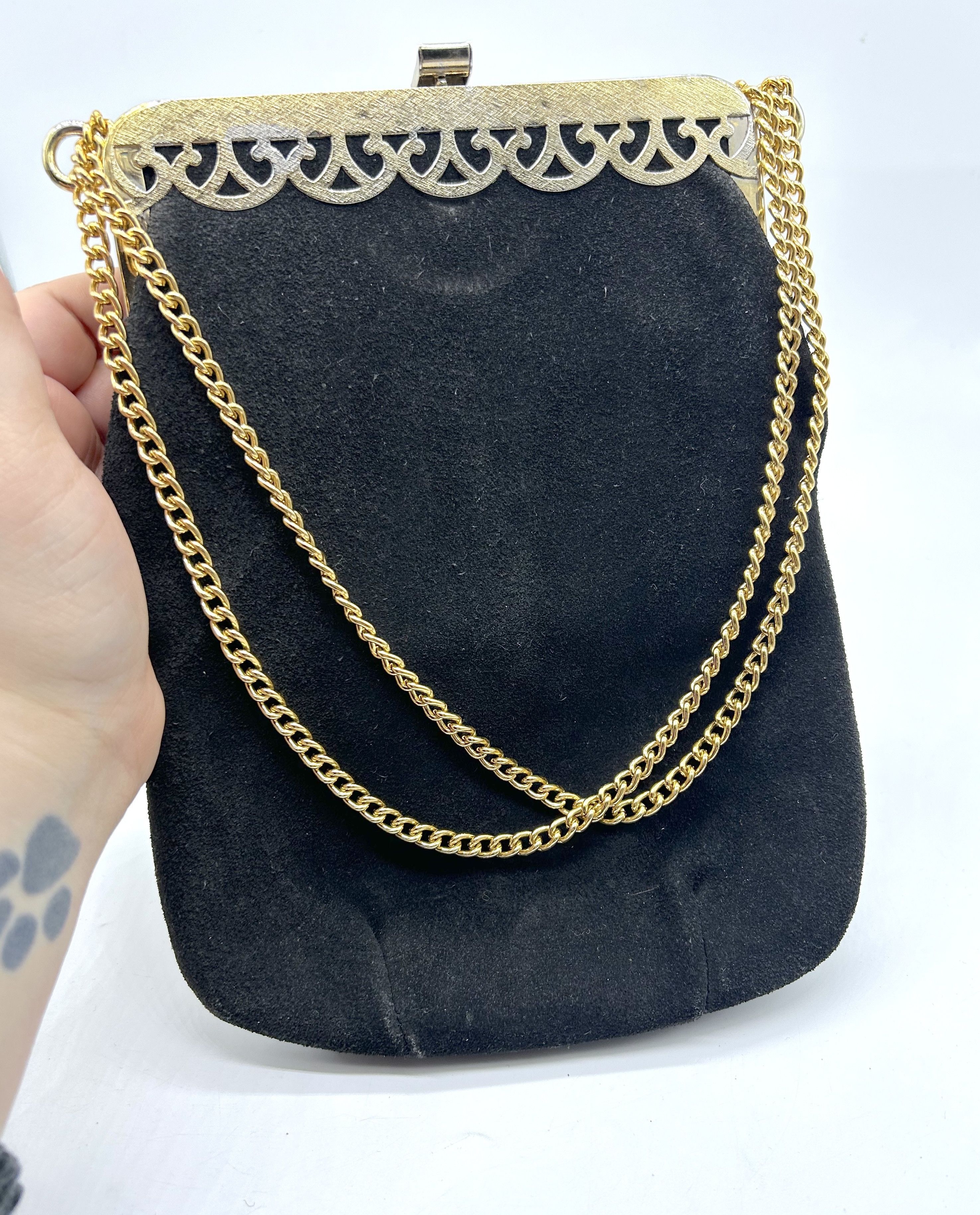 Vintage 1950’s Black Suede Handbag Size ONE SIZE - 2 Thumbnail
