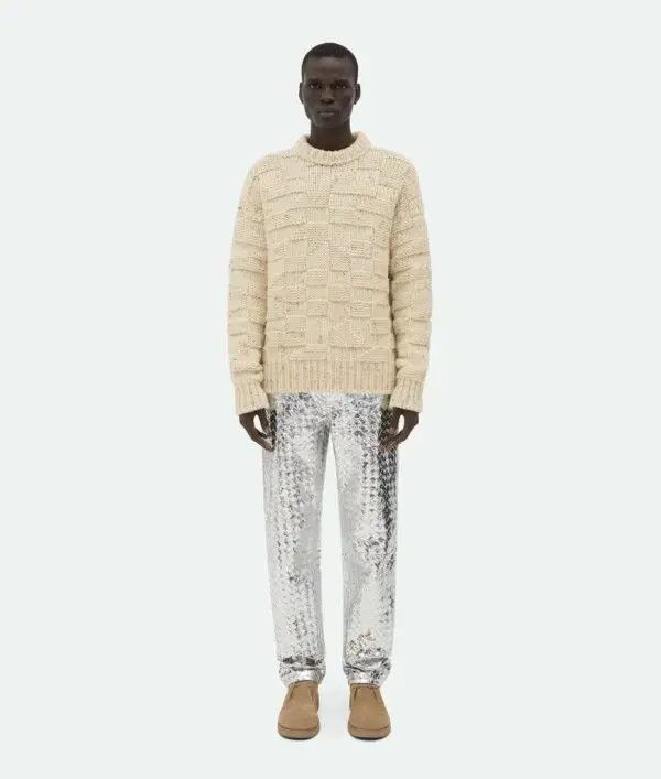 Bottega Veneta o1bcso1str0225 Heavy Intreccio Graphic Wool Sweater in Beige Size US XL / EU 56 / 4 - 1 Thumbnail