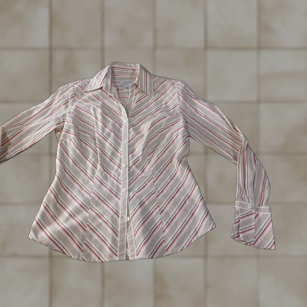 Ann Taylor Ann Taylor Loft Womens Blouse Small beige striped Button-Up top rayon office Size S / US 4 / IT 40 - 1 Thumbnail