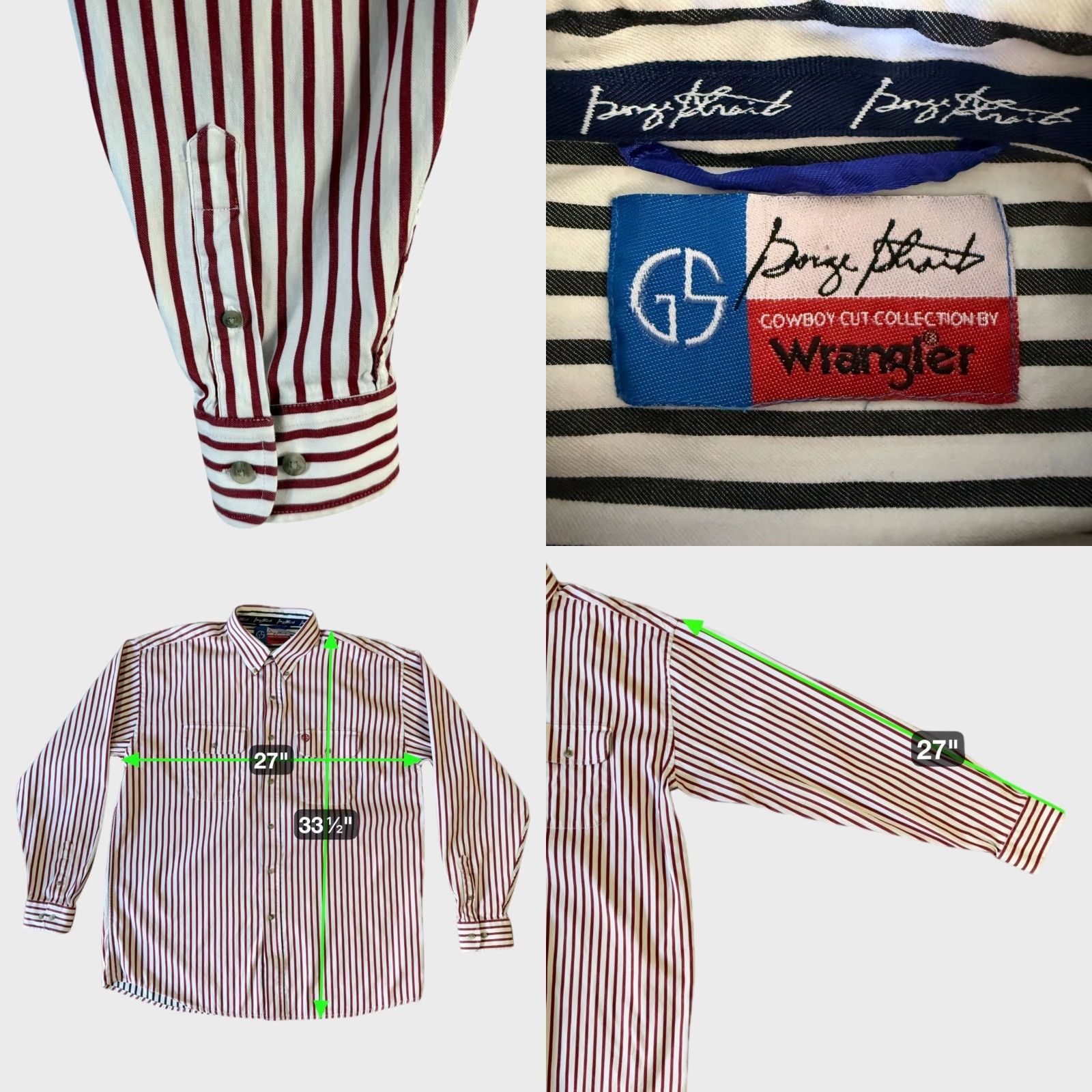 Wrangler VINTAGE Wrangler George Strait Cowboy Shirt Men's XL Striped Button-Down Western Cotton Embroidered Pockets Red & White" Size US XL / EU 56 / 4 - 8 Thumbnail