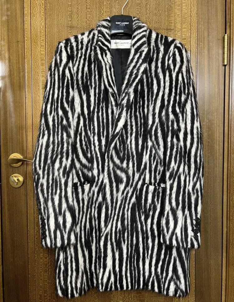 Hedi Slimane Saint Laurent Paris RARE Saint Laurent 18FW Zebra Print Fur Coat Grailed
