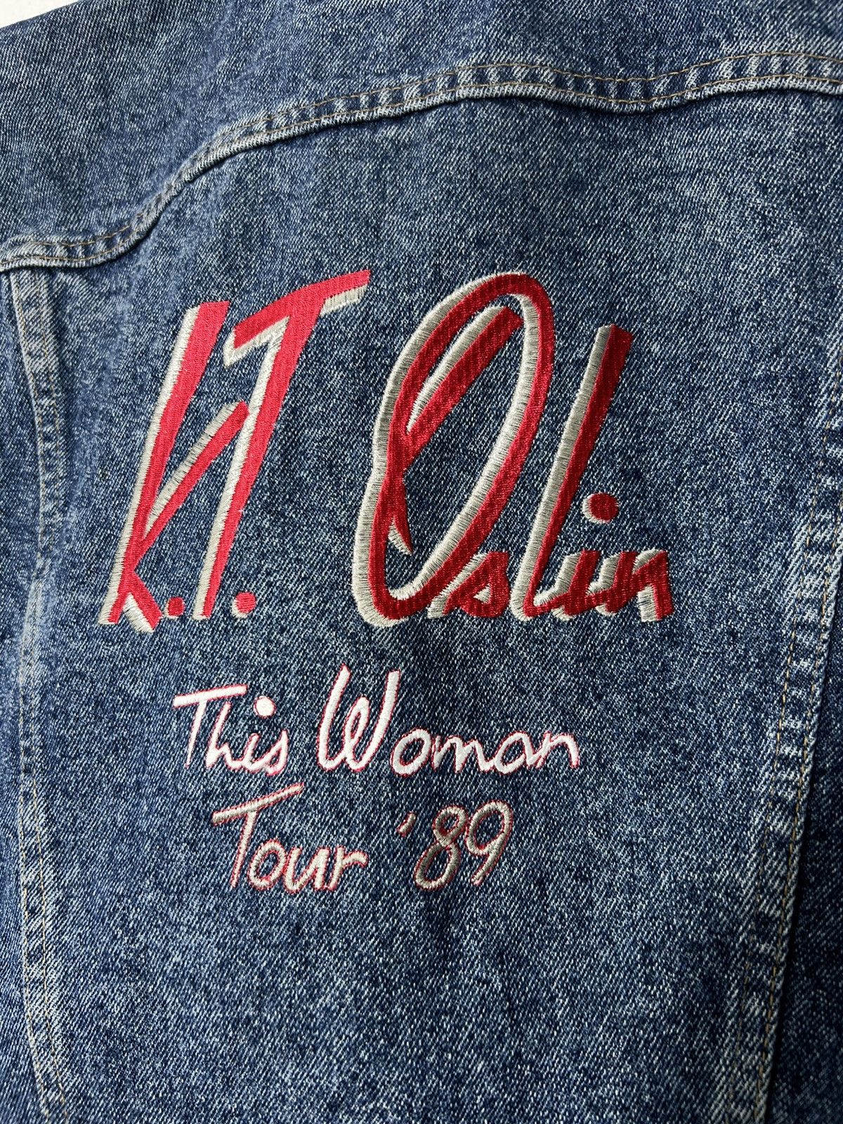 Vintage 1989 K.T. Oslin 1989 Tour Blue Jean Jacket (Crew Only) Size US L / EU 52-54 / 3 - 5 Thumbnail