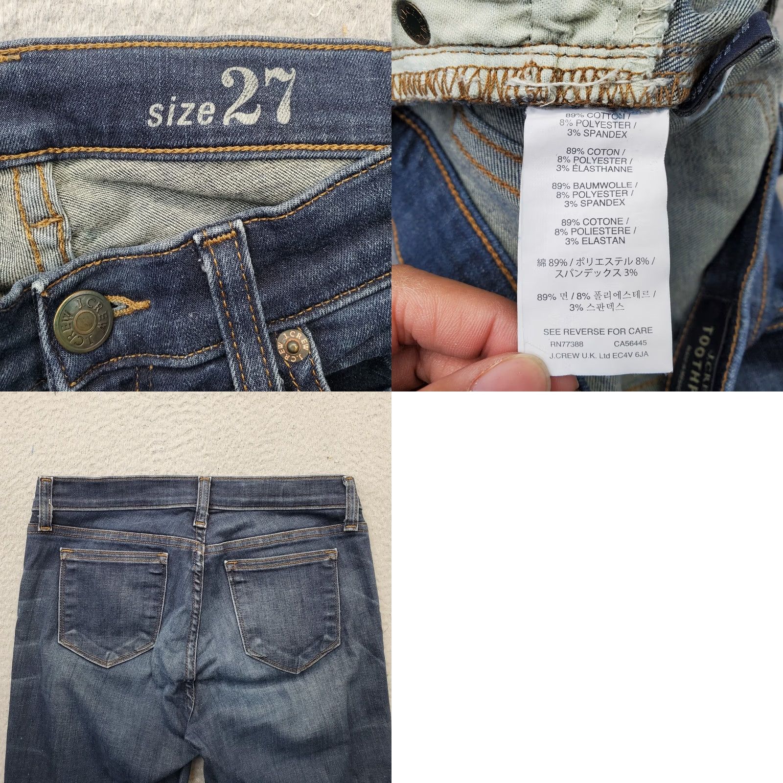 J.Crew J.Crew Toothpick Jeans Womens 27 Blue Denim Faded Whiskered Stretch Skinny Leg Jeans Size 27" / US 4 / IT 40 - 8 Thumbnail