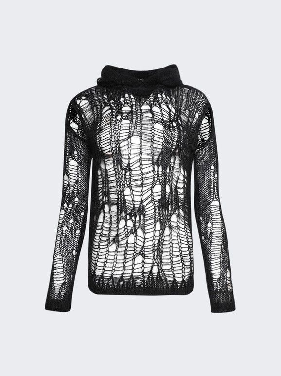 Rick Owens o1mle0426 Spider Distressed Knitted Hoodie in Black Size S / US 4 / IT 40 - 1 Thumbnail