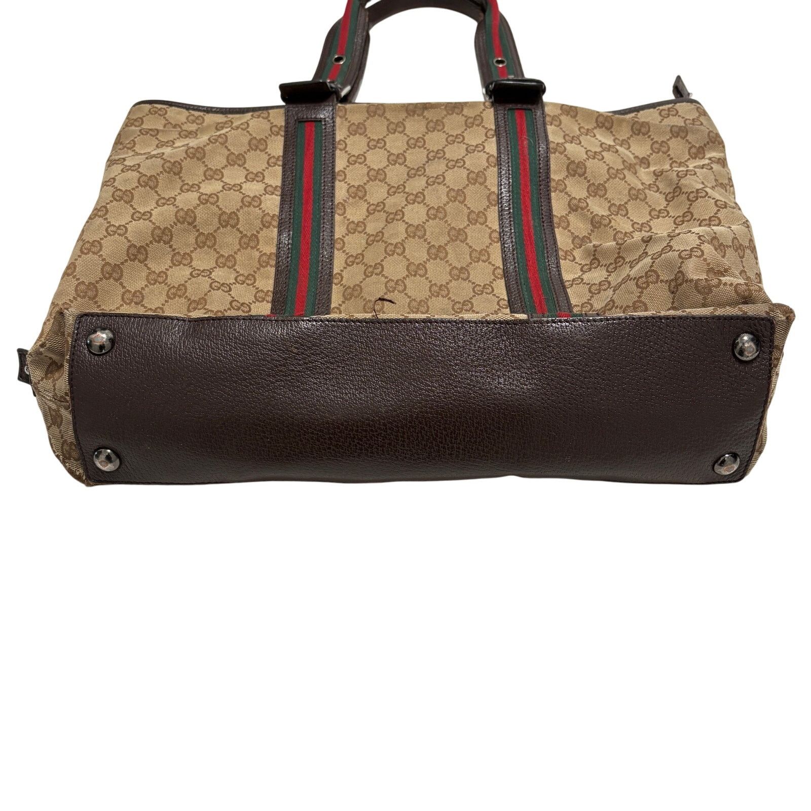 Gucci Gucci GG Web Canvas Brown Beige Sherry Line Tote Bag Size ONE SIZE - 3 Thumbnail
