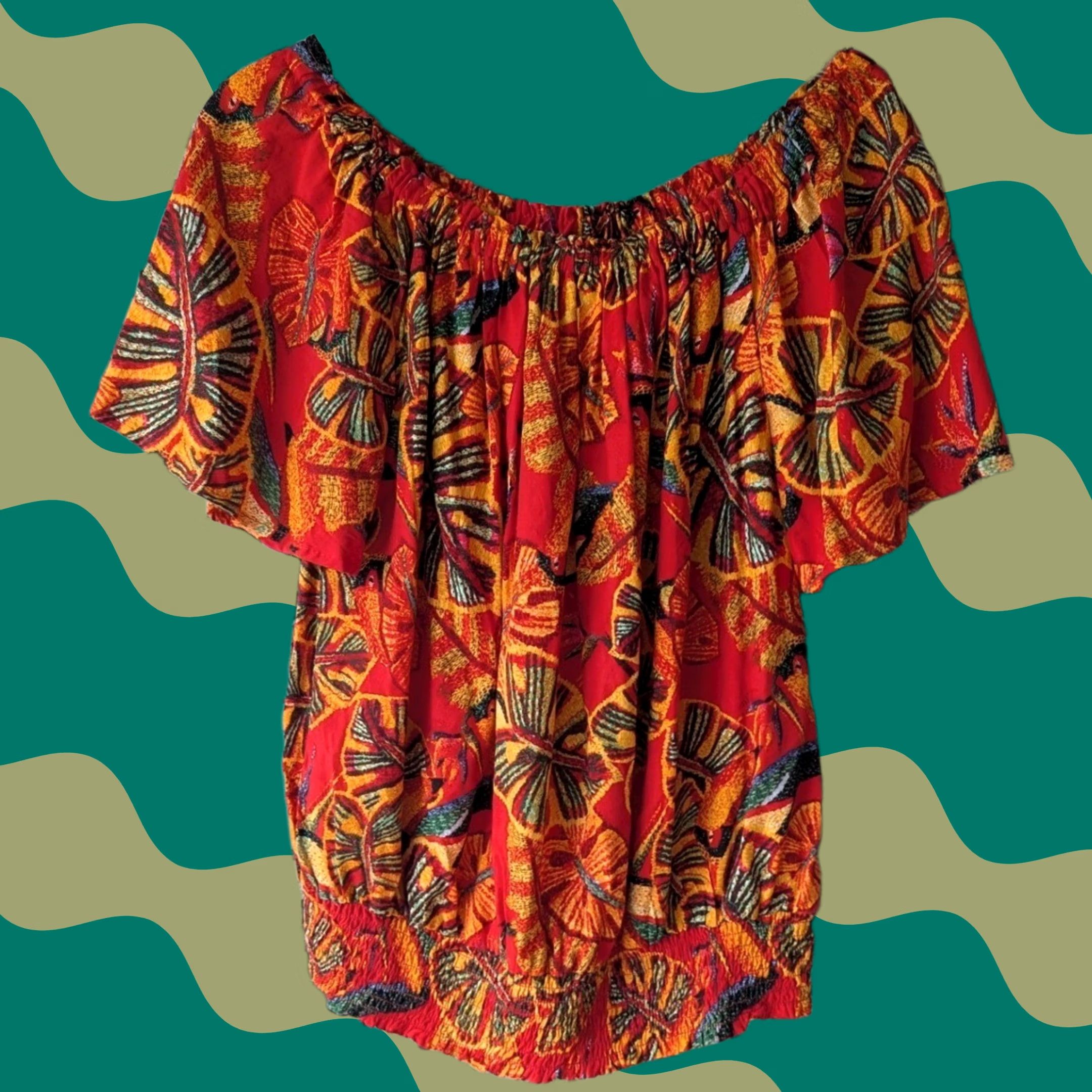Christian Siriano Christian Siriano Red Blouse Tropical Bird Print Off Shoulder Womens Large Size L / US 10 / IT 46 - 1 Thumbnail
