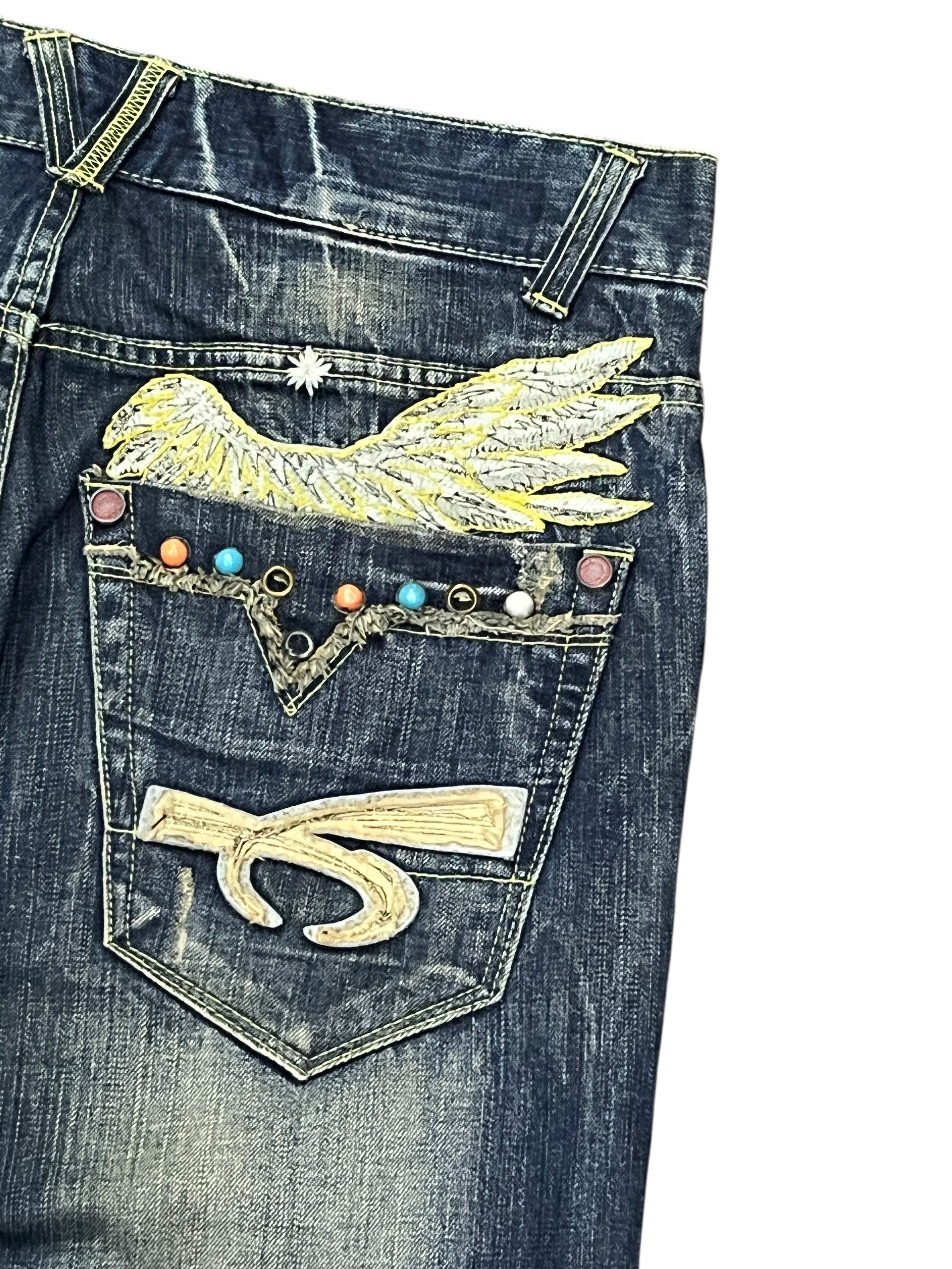 Japanese Brand 🔥REDPEPPER Embroidery Wings Flare Distressed Clawmark Denim Size US 31 - 4 Thumbnail
