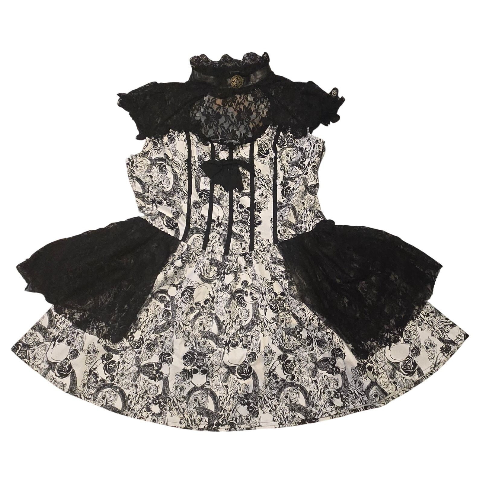 Scully H&R London Gothic Skull & Rose Lace Halter Mini Dress Size L / US 10 / IT 46 - 2 Thumbnail