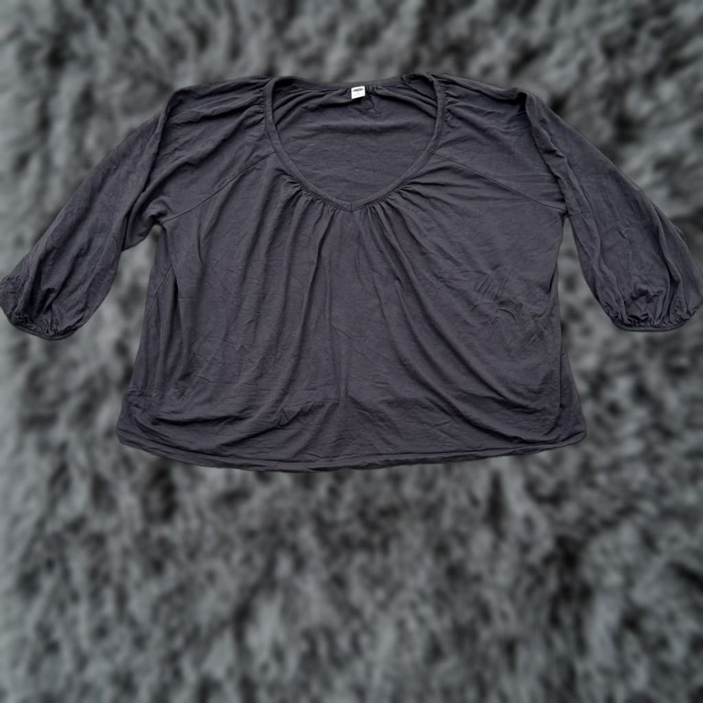 Old Navy Old Navy Blouse Womens 2XL Gray Boho Peasant Sleeves V-Neck Rayon 2010s Size XXL / US 16-18 / IT 52-54 - 1 Thumbnail