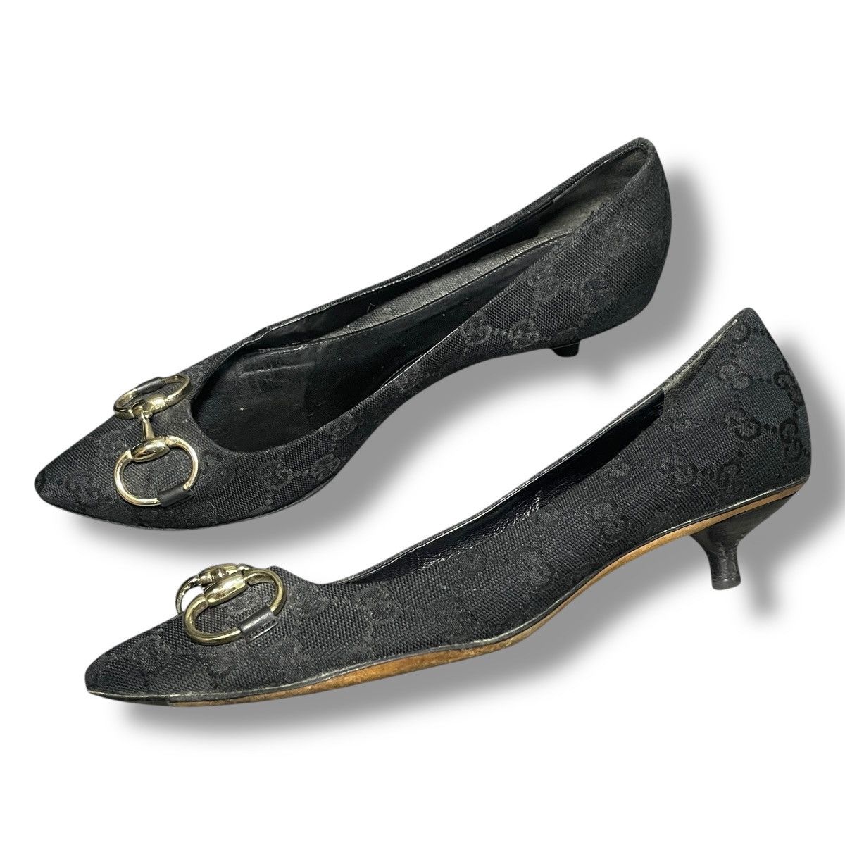 Gucci Gucci Vintage Monogram Horsebit Kitten Pumps Size US 7.5 / IT 37.5 - 2 Thumbnail