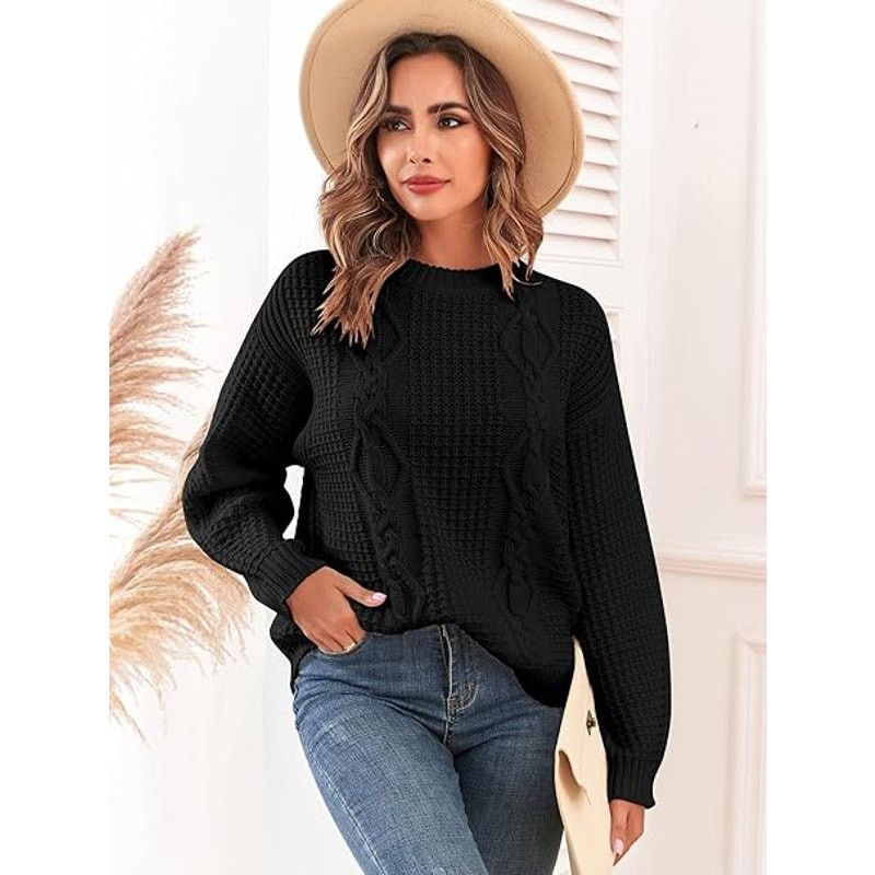 ZAFUL Womens Sweater Cable Knit Oversized Sweaters Crewneck Long Size L / US 10 / IT 46 - 2 Thumbnail