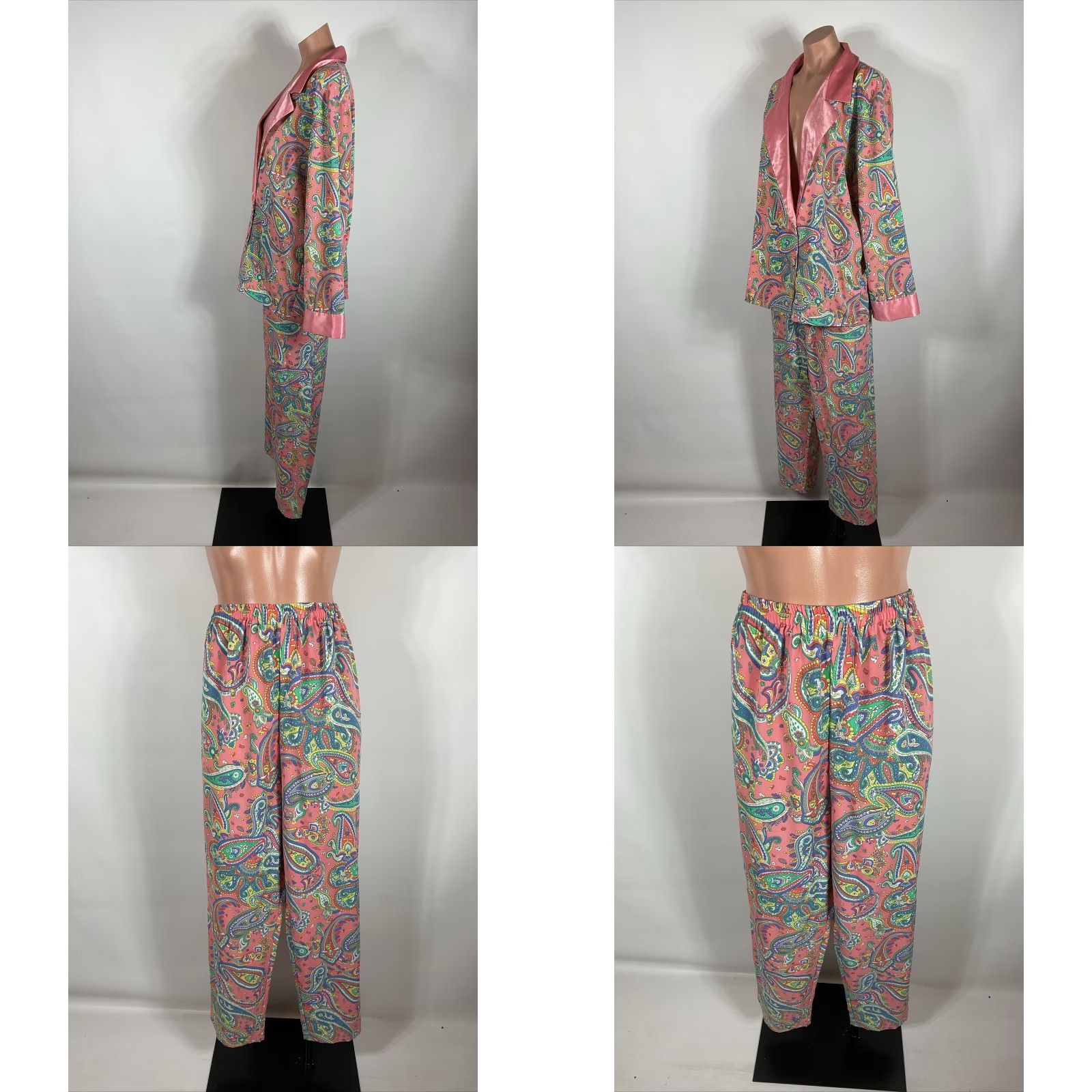 VINTAGE Victoria's Secret Pink Satin Paisley Floral Pajamas Set SZ Large Women Satin Pajamas Set L Pink 90s American Womens