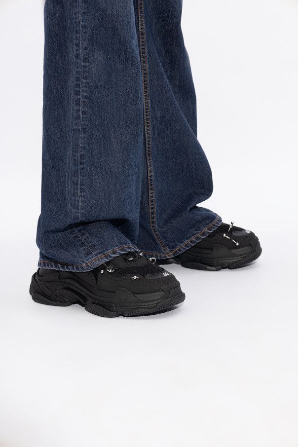 Balenciaga o1la1rc1a0725 Triple S Sneakers With Piercings in Black Size US 7 / IT 37 - 2 Thumbnail