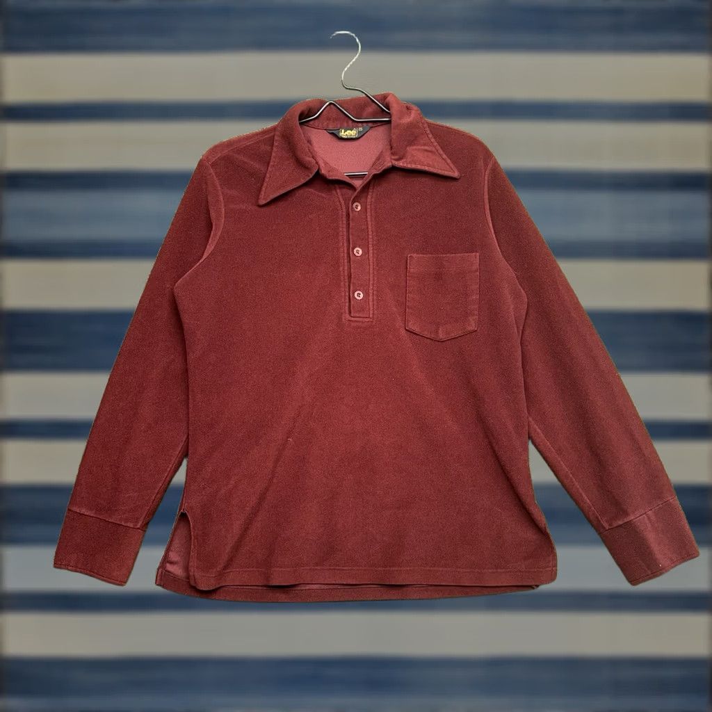 Lee VINTAGE Lee Velour Polo Shirt Mens M Red 70s Velour Polo LS Made USA Lee Polo Shirt Mens Regular M Red 1970s Size US M / EU 48-50 / 2 - 1 Thumbnail