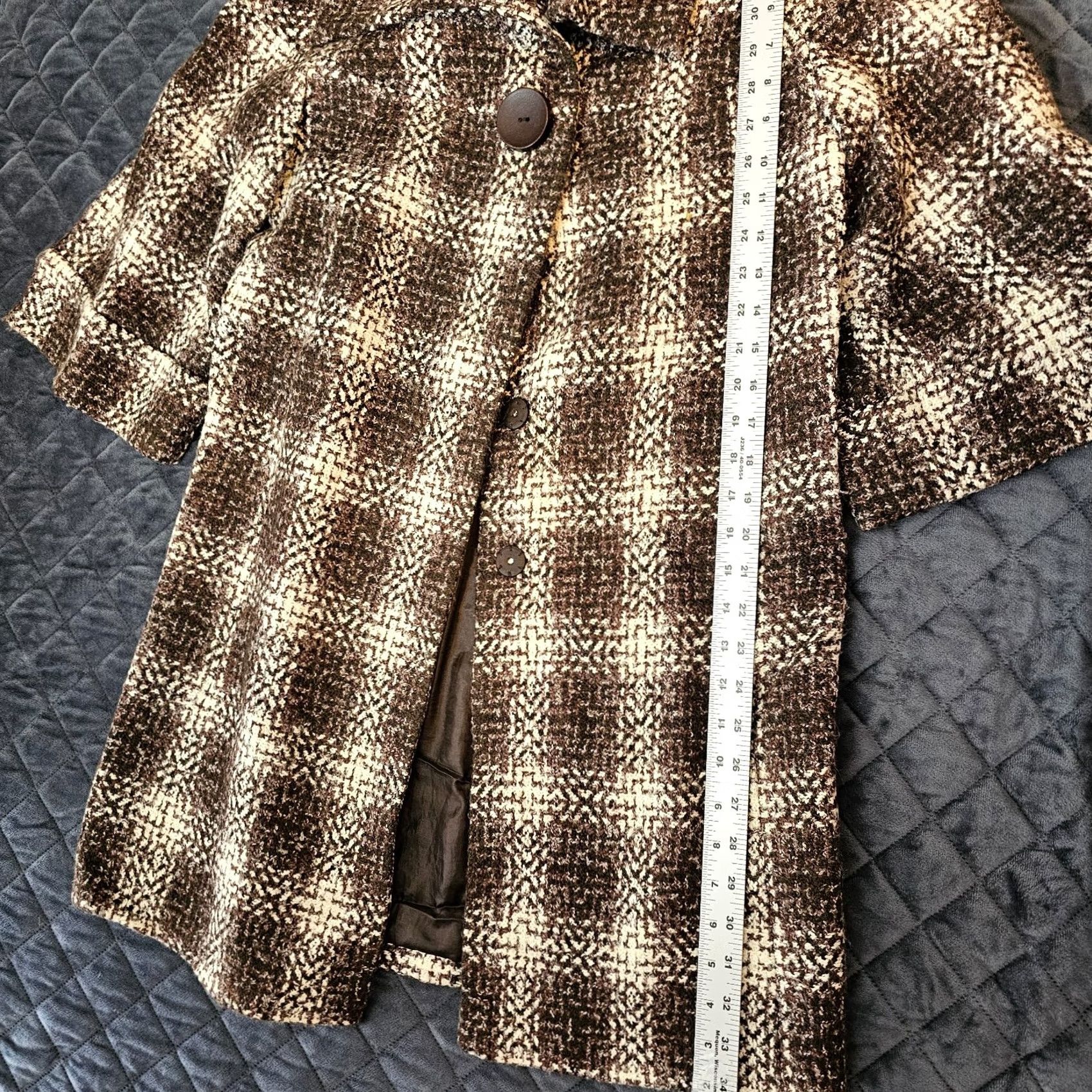 Vintage VINTAGE Focus 2000 Women's Jacket Plaid Brown Knit 3/4 Sleeve Open Collar Pockets Faux Leather Trim Mid-Length Size 4 Brown Womens Size S / US 4 / IT 40 - 5 Thumbnail