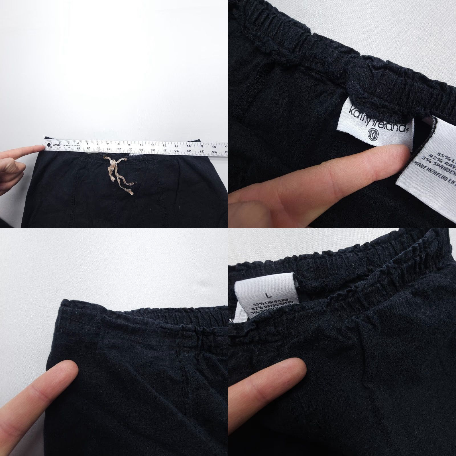 Vintage Kathy Ireland Linen Rayon Pull On Capri Crop Pants L Black Capri Pants Casual Travel Womens Regular Size L" Size 36" / US 14 / IT 50 - 8 Thumbnail