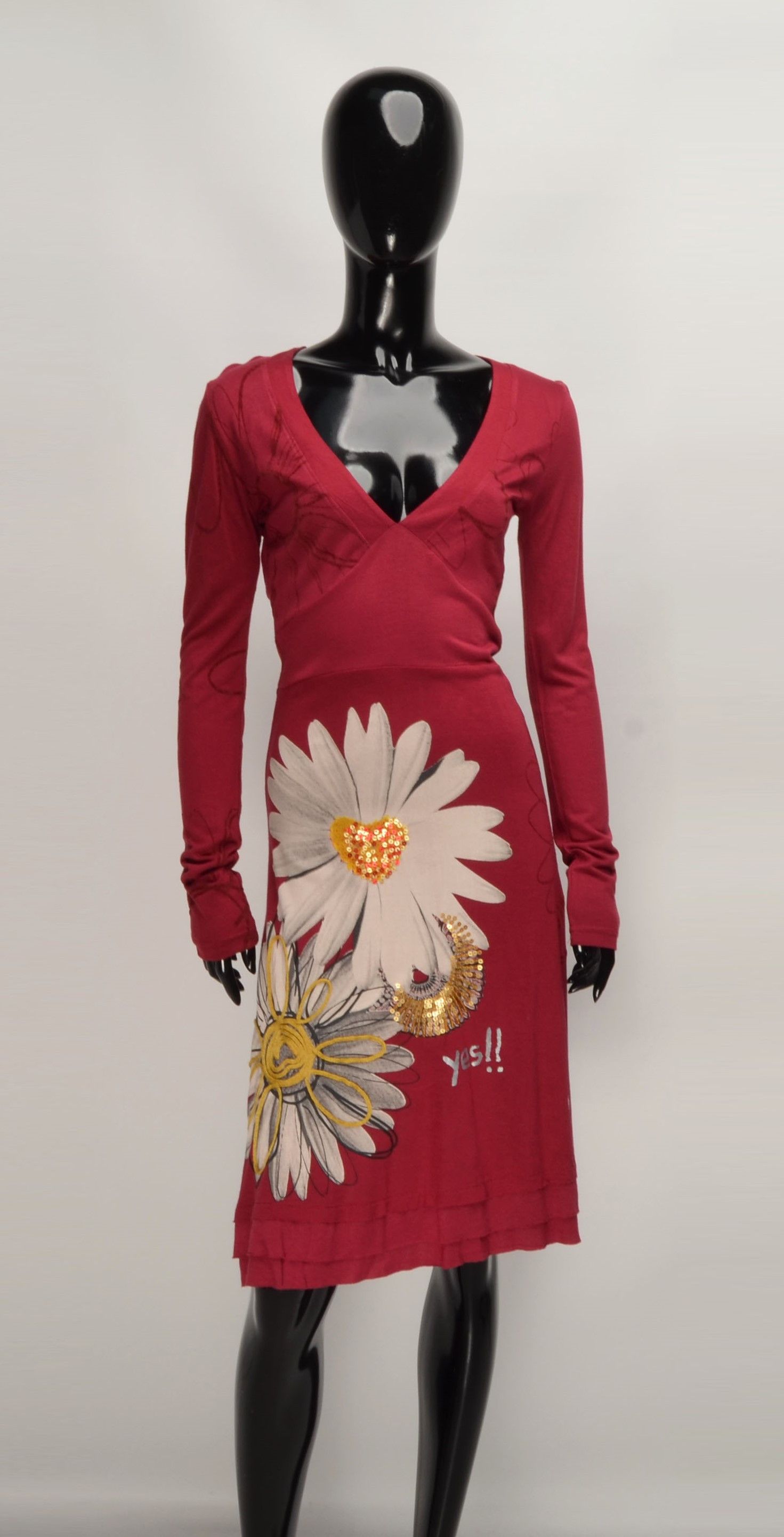 Desigual Desigual Y2K Boho V-Neck Long Sleeve Floral Beaded Dress Size M / US 6-8 / IT 42-44 - 1 Thumbnail