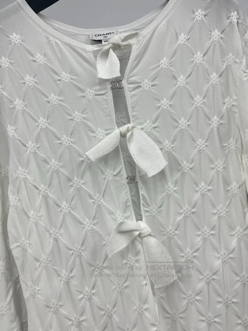 Chanel Chanel 24P white long-sleeved hollow double c bow dress Size XXS / US 00 / IT 34 - 2 Thumbnail
