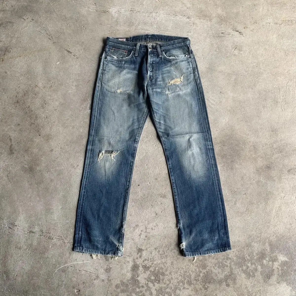Self Edge × Sugar Cane 💥DISTRESSED! Edwin 505 Red Line Jeans Sun Faded Blue Pants Size US 32 / EU 48 - 1 Thumbnail