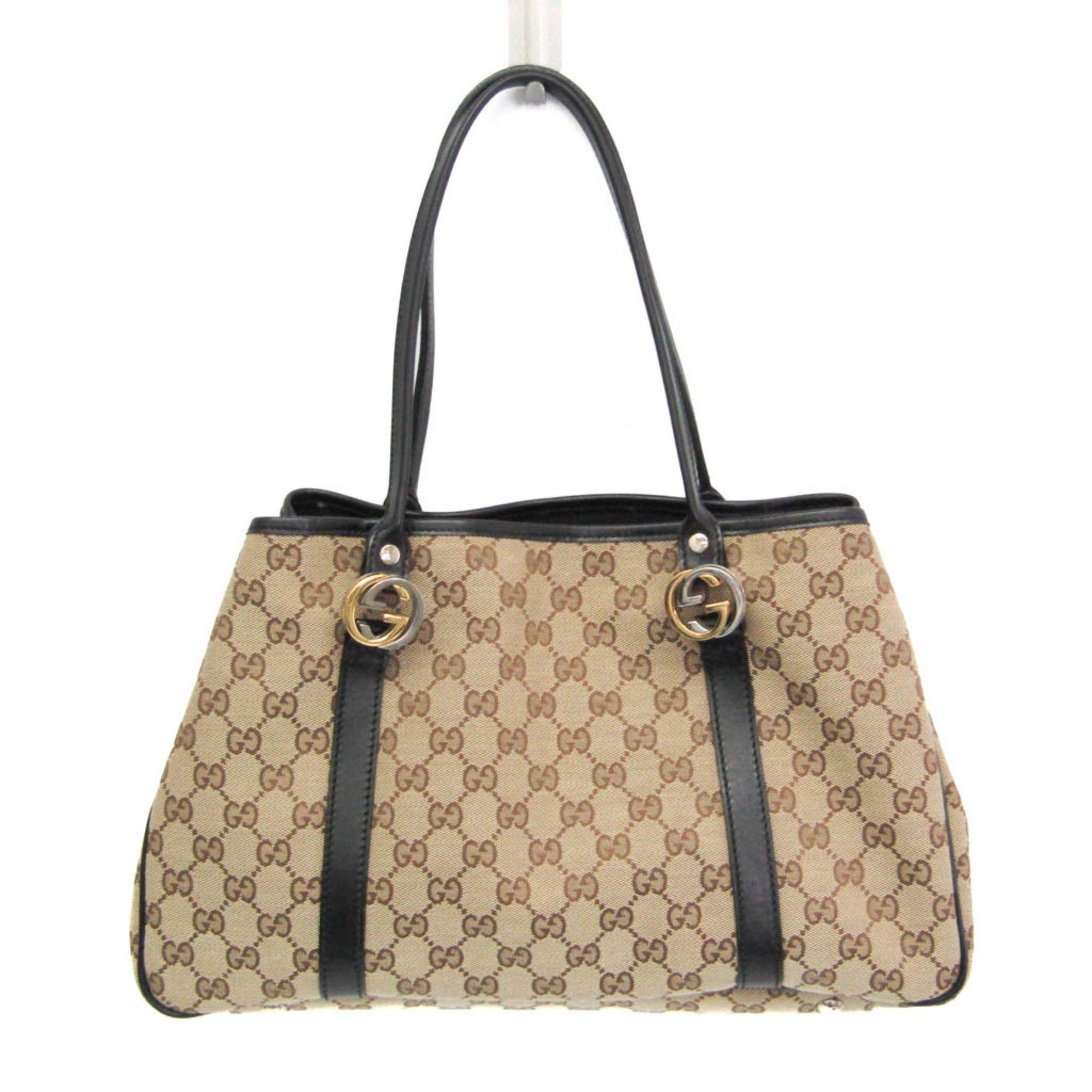 Gucci Gucci GG Twins 232957 Women's Canvas Tote Bag Beige,Black Size ONE SIZE - 1 Thumbnail