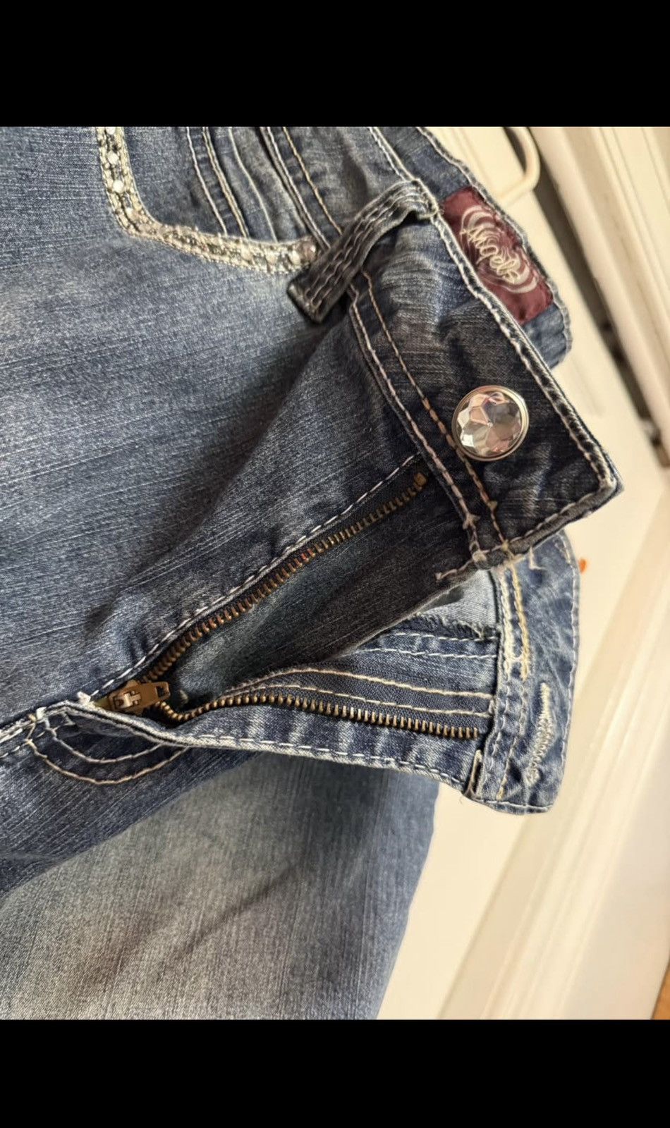 Other Angels mid rise bootcut flare jeans with bedazzled pockets Size 34" / US 12 / IT 48 - 7 Thumbnail