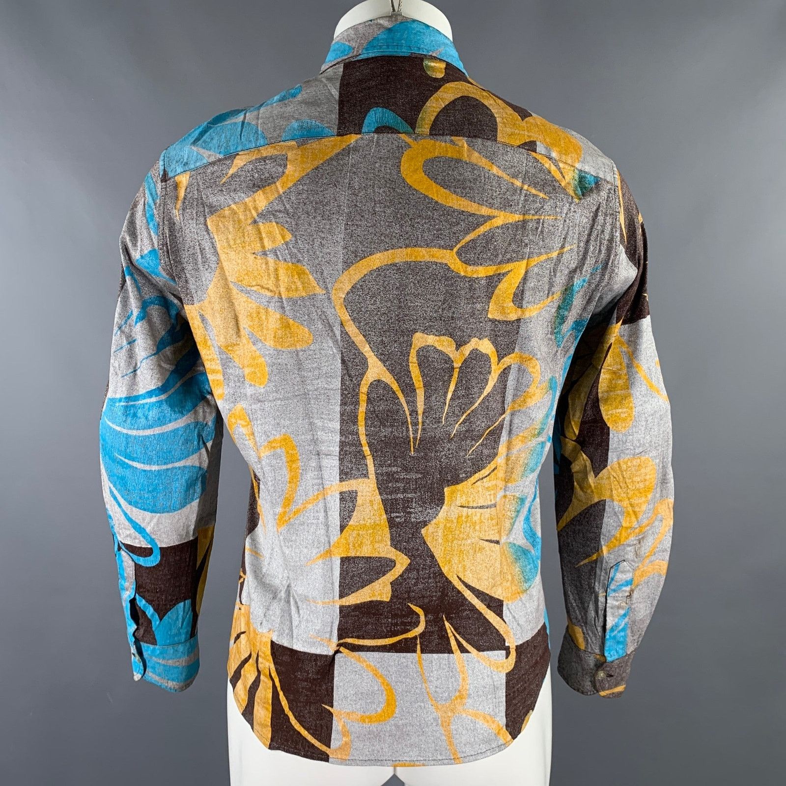 Custo Barcelona XS Brown Blue/Silver Abstract Floral L/S Shirt Size US XS / EU 42 / 0 - 4 Thumbnail