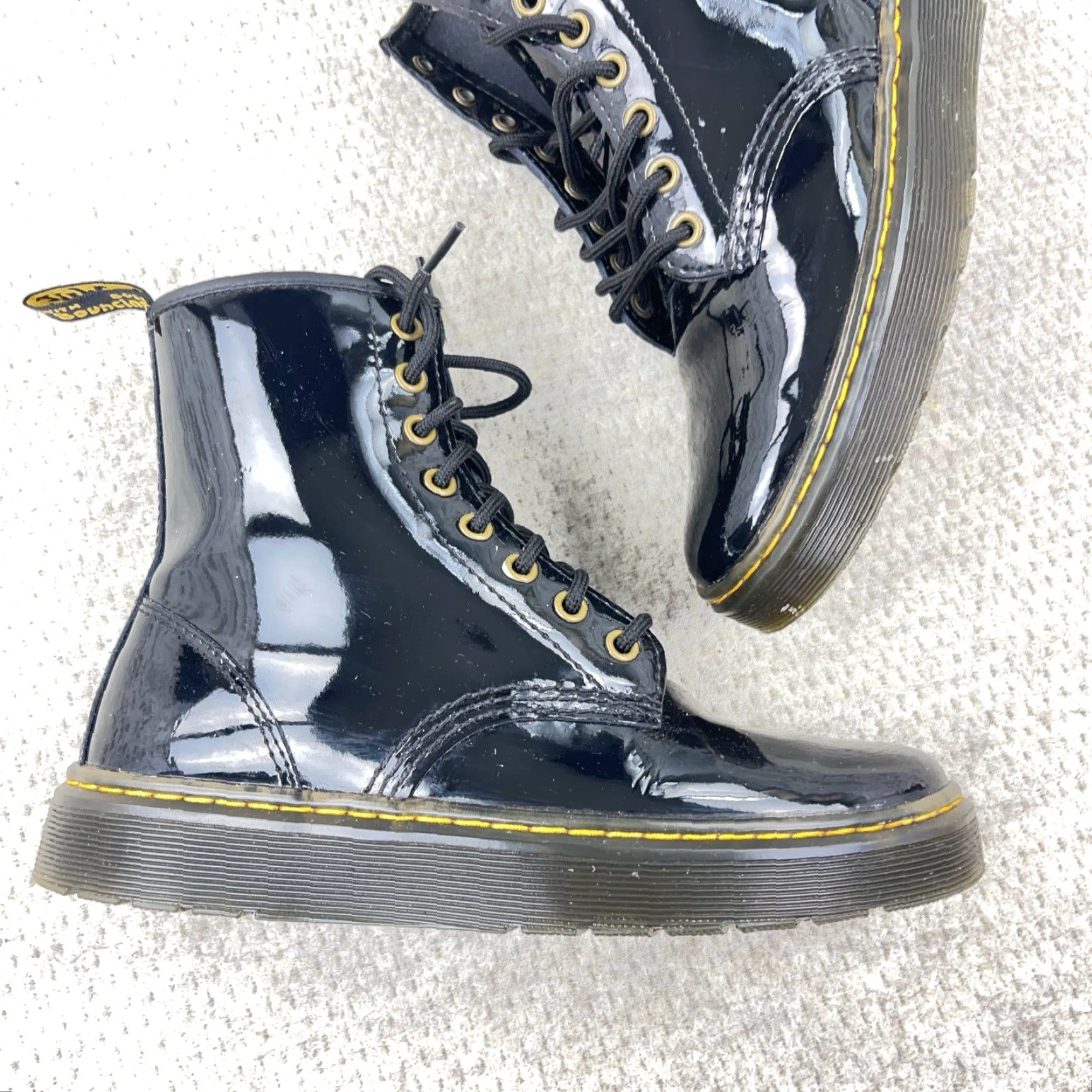 Dr. Martens Dr. Martens Women's Patent Leather Ankle Boots Zavala Size 7 Black Lace-Up Low Heel Punk Size US 7 / IT 37 - 2 Thumbnail