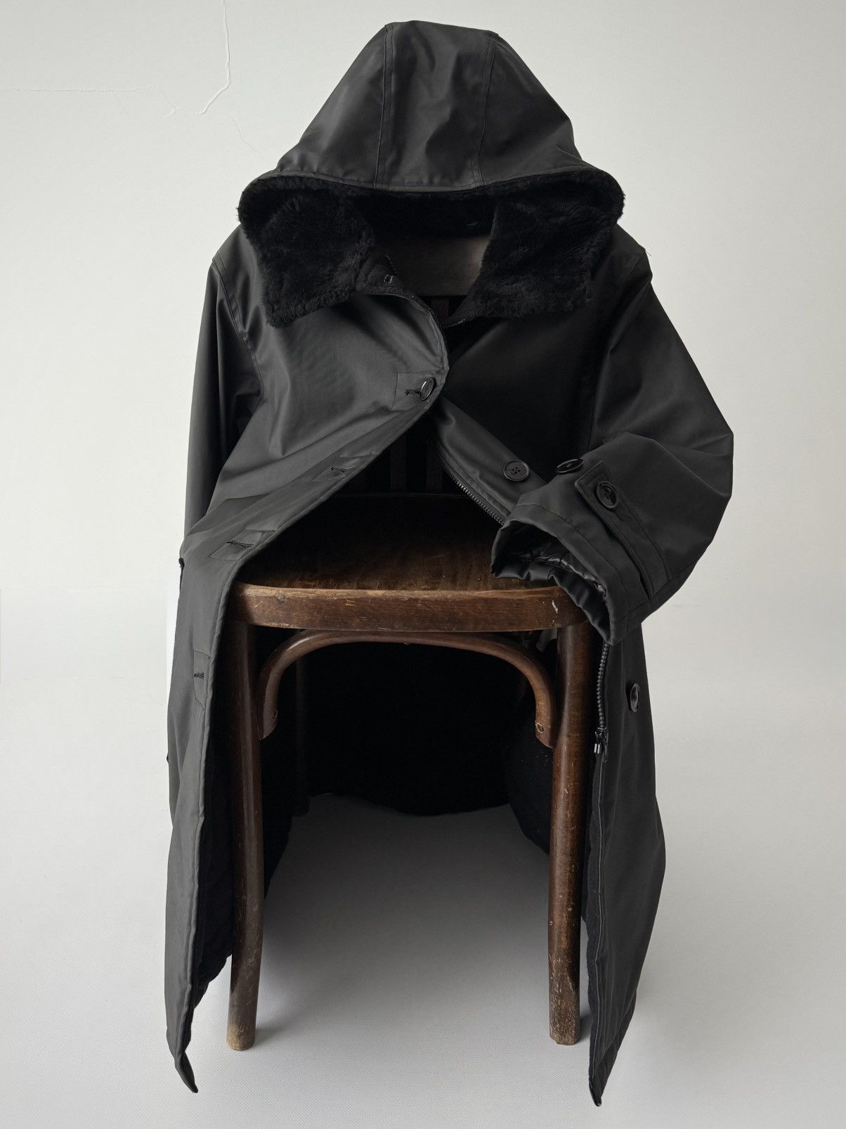 Armani 1990s Vintage Armani Jeans Black PVC Parka Jacket Size US L / EU 52-54 / 3 - 3 Thumbnail