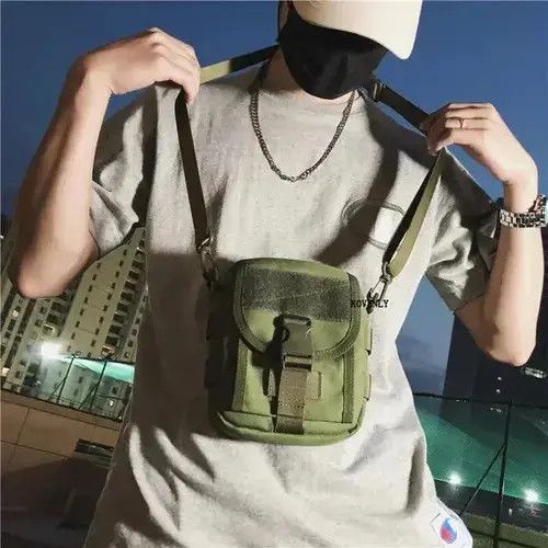 Y2K Military Vintage Messenger Shoulder Bag in Brown, Men's
