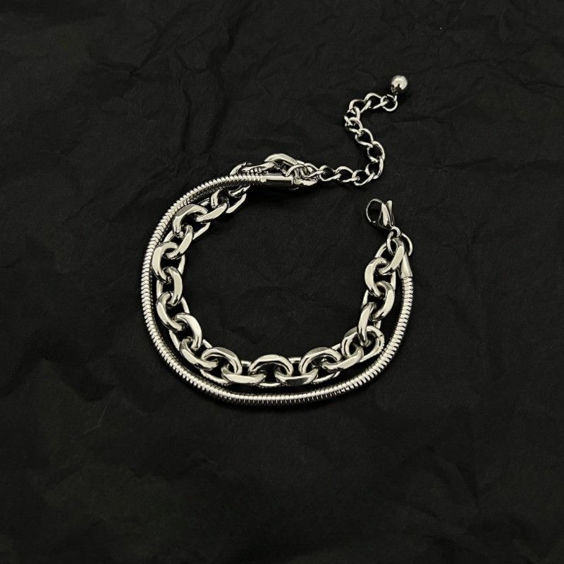 Jewelry × Vintage Hip hop double chain titanium steel bracelet for men Size ONE SIZE - 1 Thumbnail