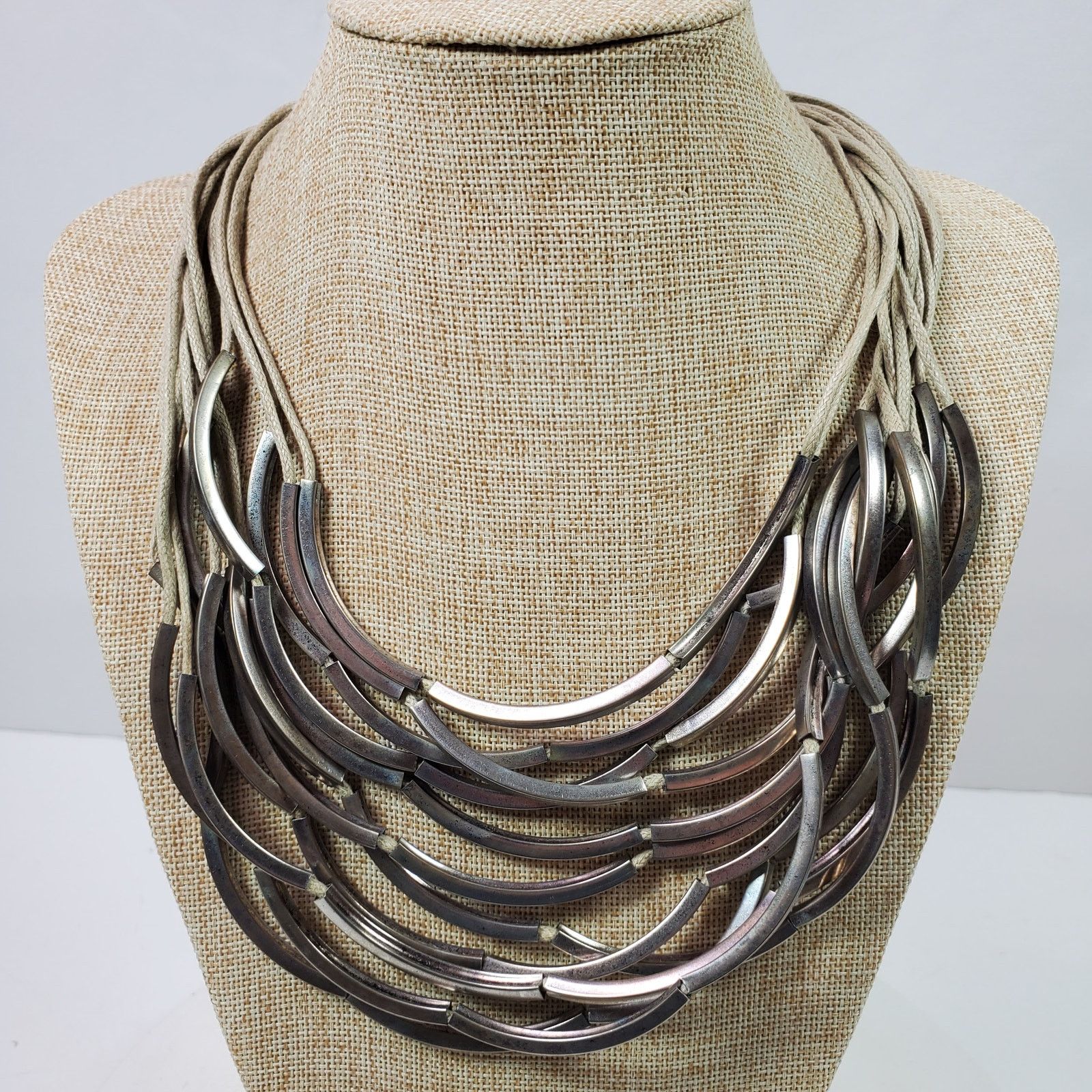 The Unbranded Brand Messy Hippie Style Silver Tone w/ Multi Rope Necklace 18" Size ONE SIZE - 1 Thumbnail