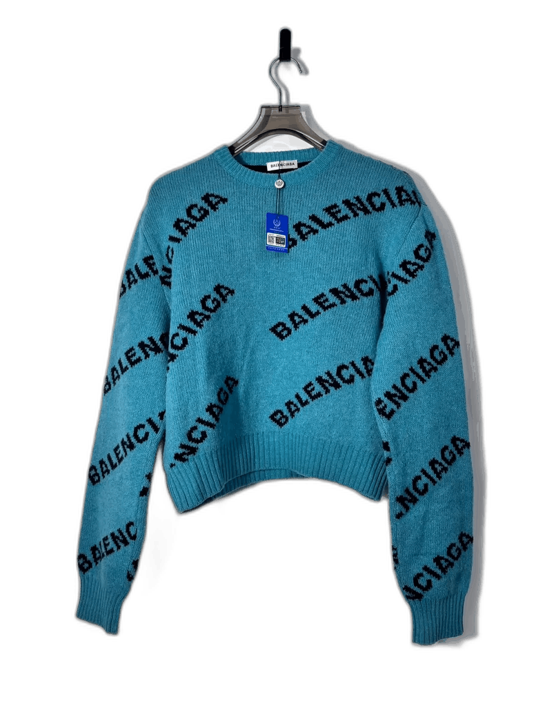 Balenciaga Balenciaga Logo Wool Sweater in Teal Color Size US M / EU 48-50 / 2 - 1 Thumbnail