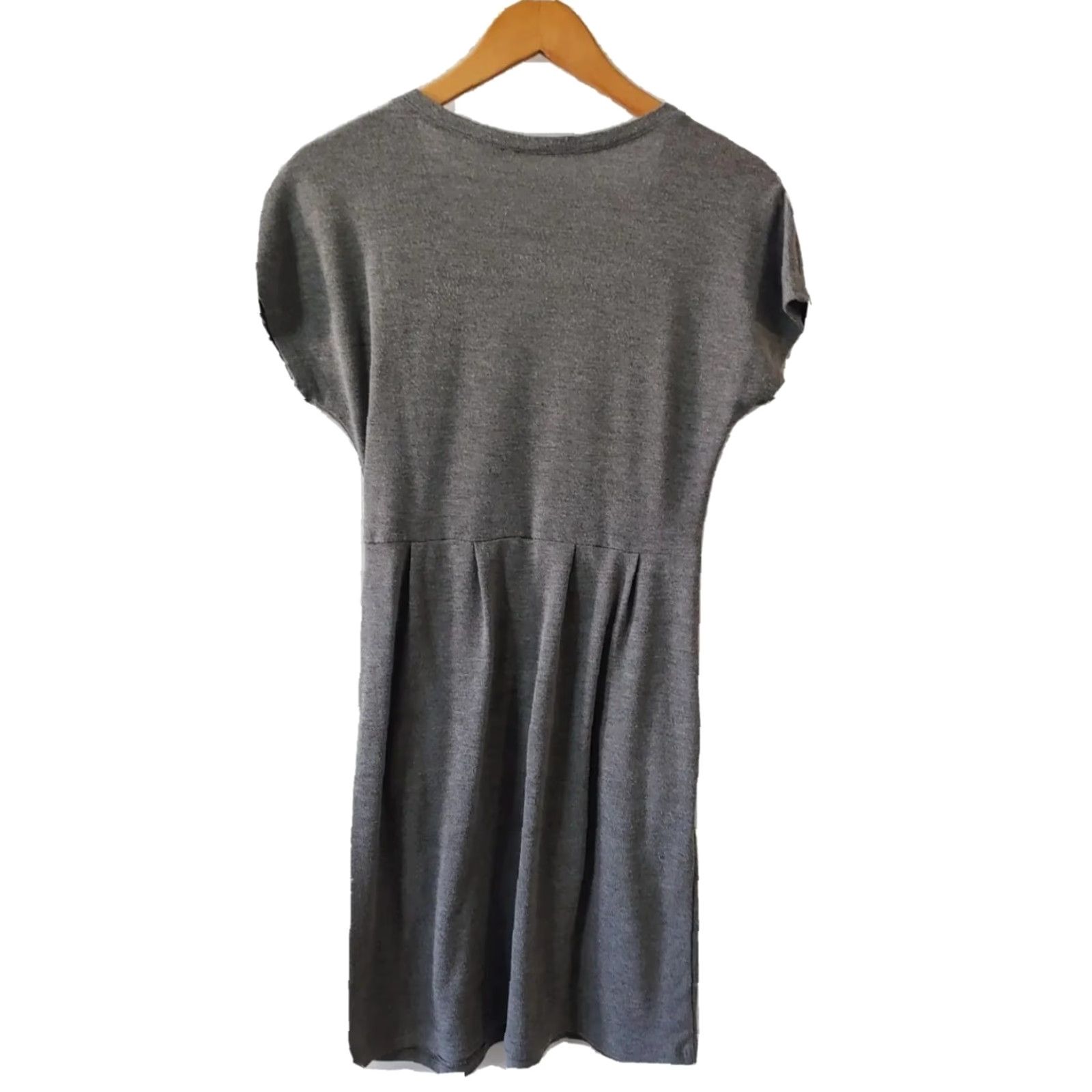 Vintage Derek Heart Dress Womens L Gray Faux Wrap Cap Sleeve Stretch Pockets V-Neck Size L / US 10 / IT 46 - 2 Thumbnail