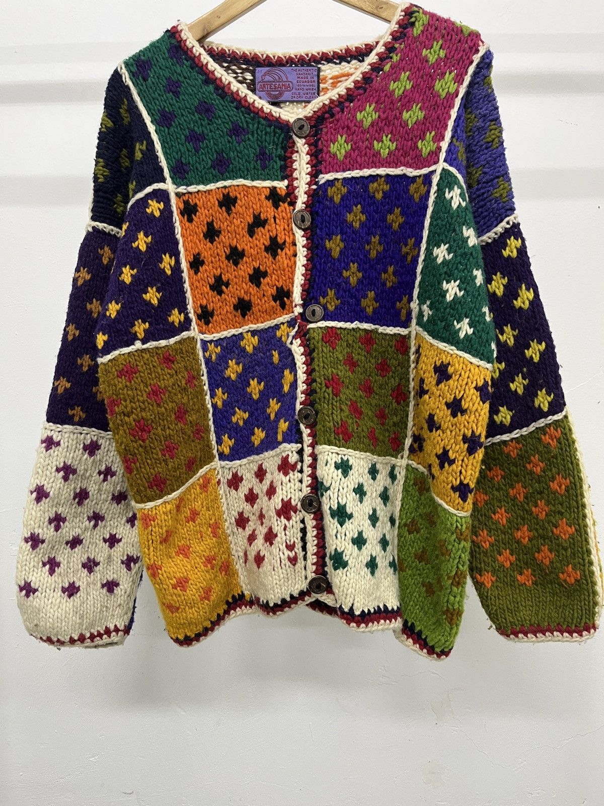 Vintage Vintage Hand Loomed 90's Patch Work Colourful Cardigan Size US M / EU 48-50 / 2 - 5 Thumbnail