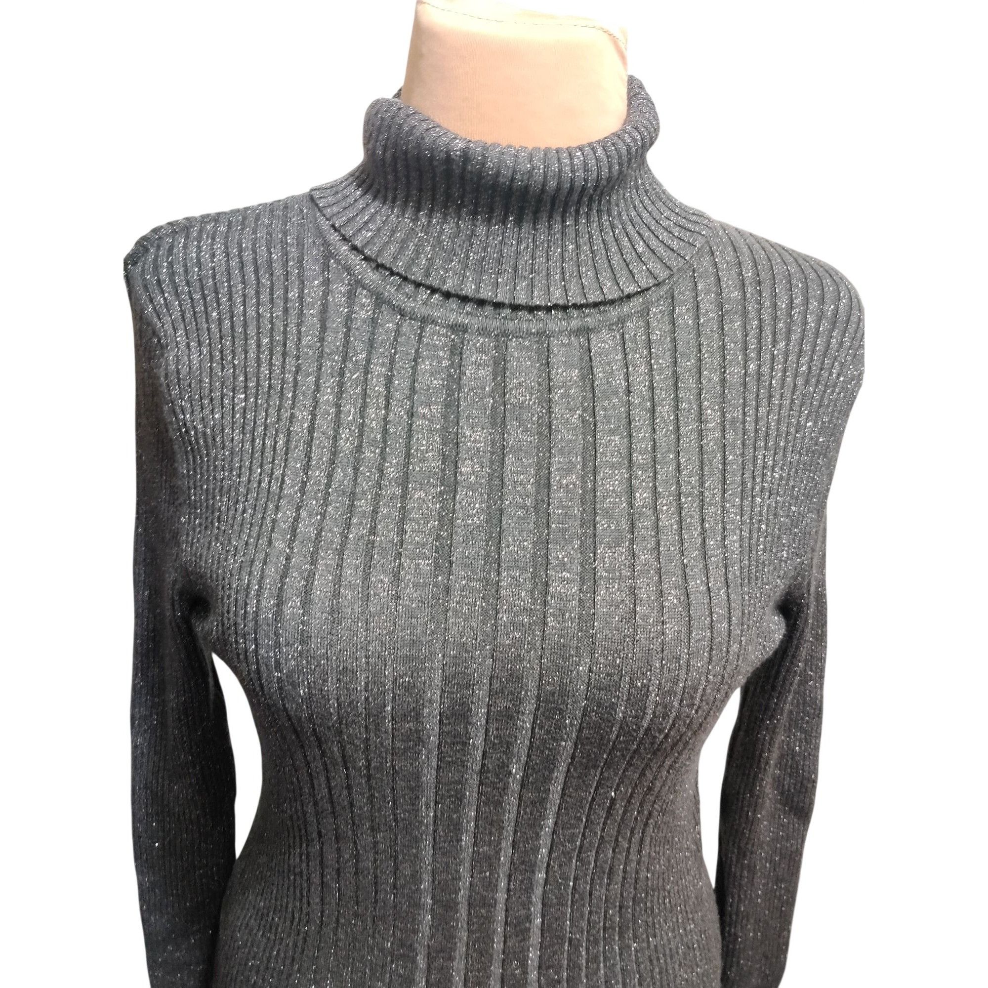 Other 212 Collection L Womens Gray Sweater Turtleneck Ribbed Metal Size L / US 10 / IT 46 - 2 Thumbnail
